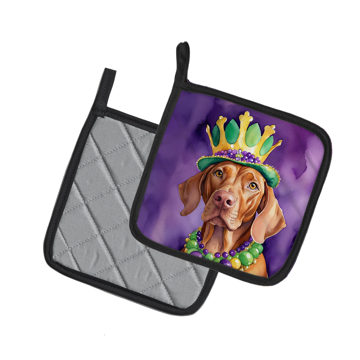 Caroline's Treasures Vizsla King of Mardi Gras Pot Holders - Set of 2 Decorative Kitchen Helpers | Made in the USA
