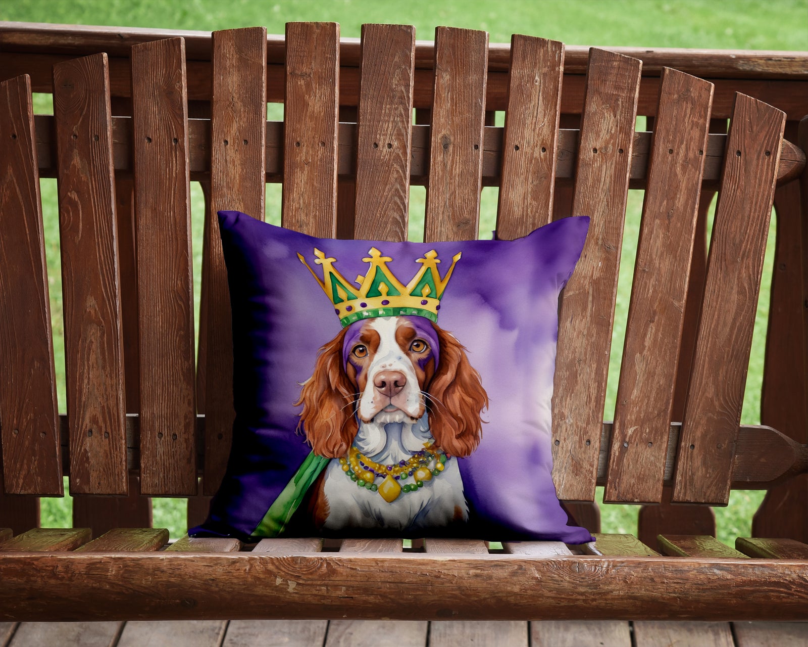 Caroline's Treasures Welsh Springer Spaniel King of Mardi Gras Throw Pillow - 14x14 Decorative Pillow – Art for Your Home & Patio