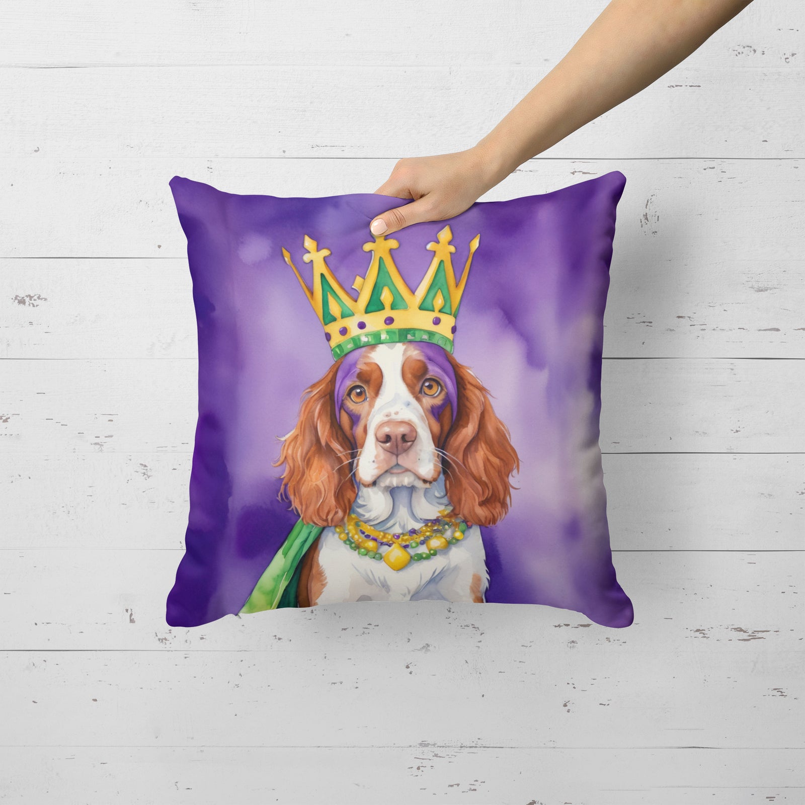 Caroline's Treasures Welsh Springer Spaniel King of Mardi Gras Throw Pillow