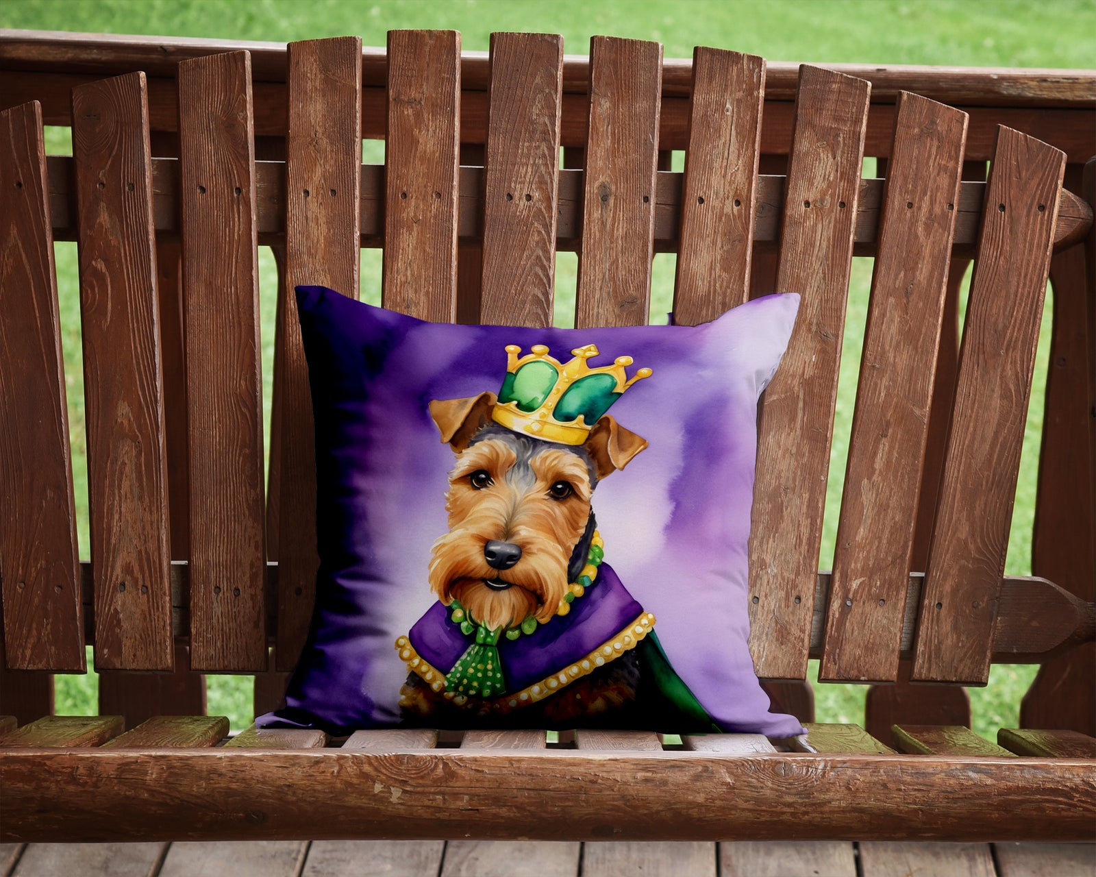 Caroline's Treasures Welsh Terrier King of Mardi Gras Throw Pillow - 14x14 Decorative Pillow – Art for Your Home & Patio