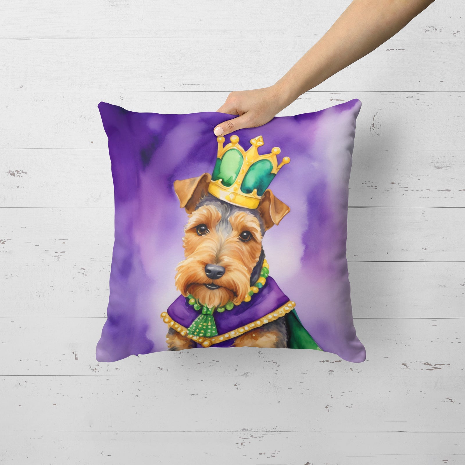 Caroline's Treasures Welsh Terrier King of Mardi Gras Throw Pillow