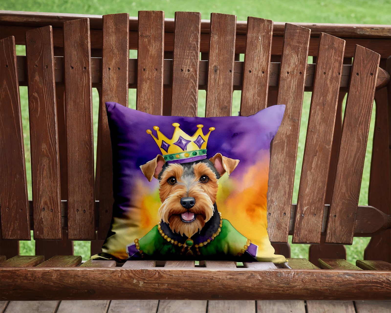 Caroline's Treasures Welsh Terrier King of Mardi Gras Throw Pillow - 14x14 Decorative Pillow – Art for Your Home & Patio