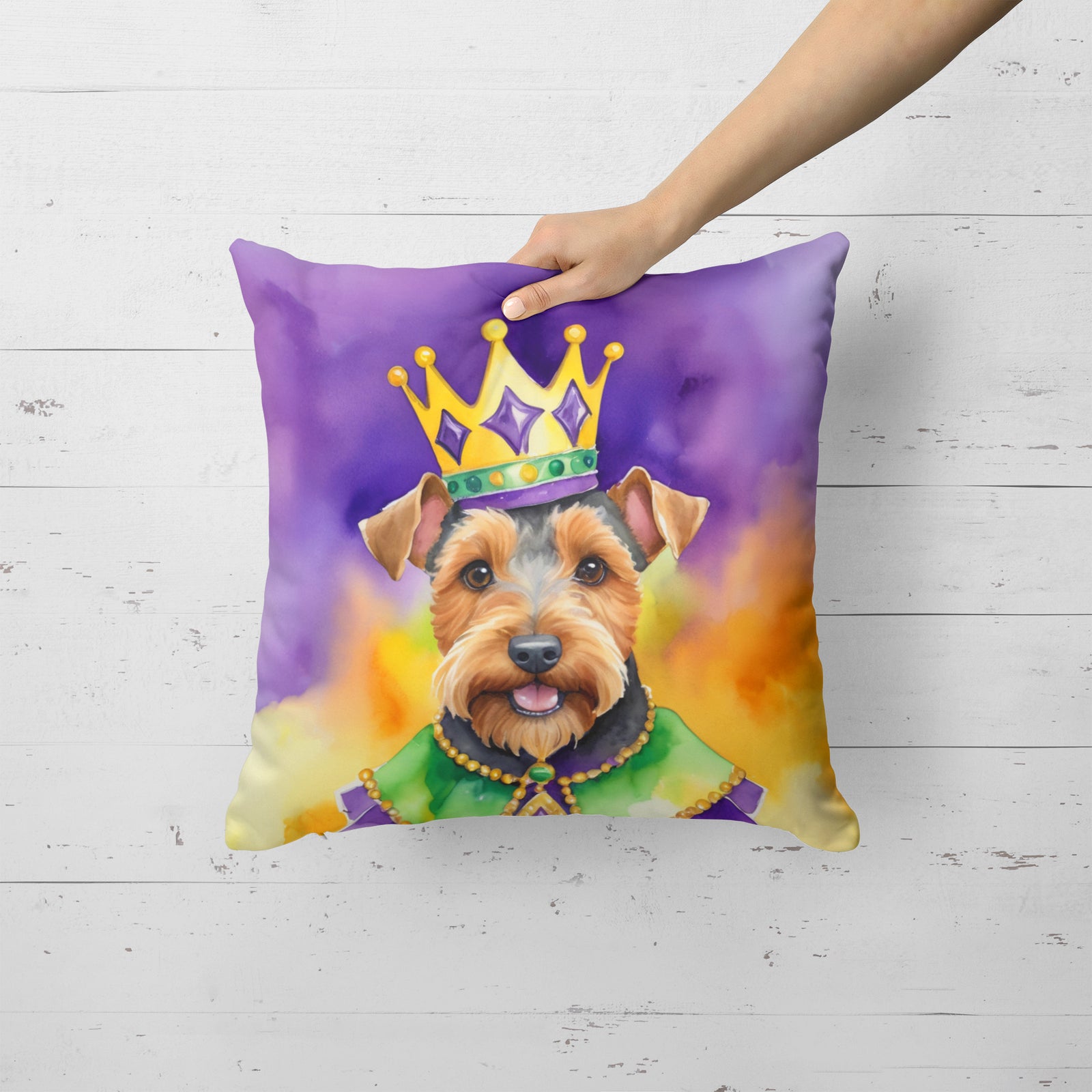 Caroline's Treasures Welsh Terrier King of Mardi Gras Throw Pillow