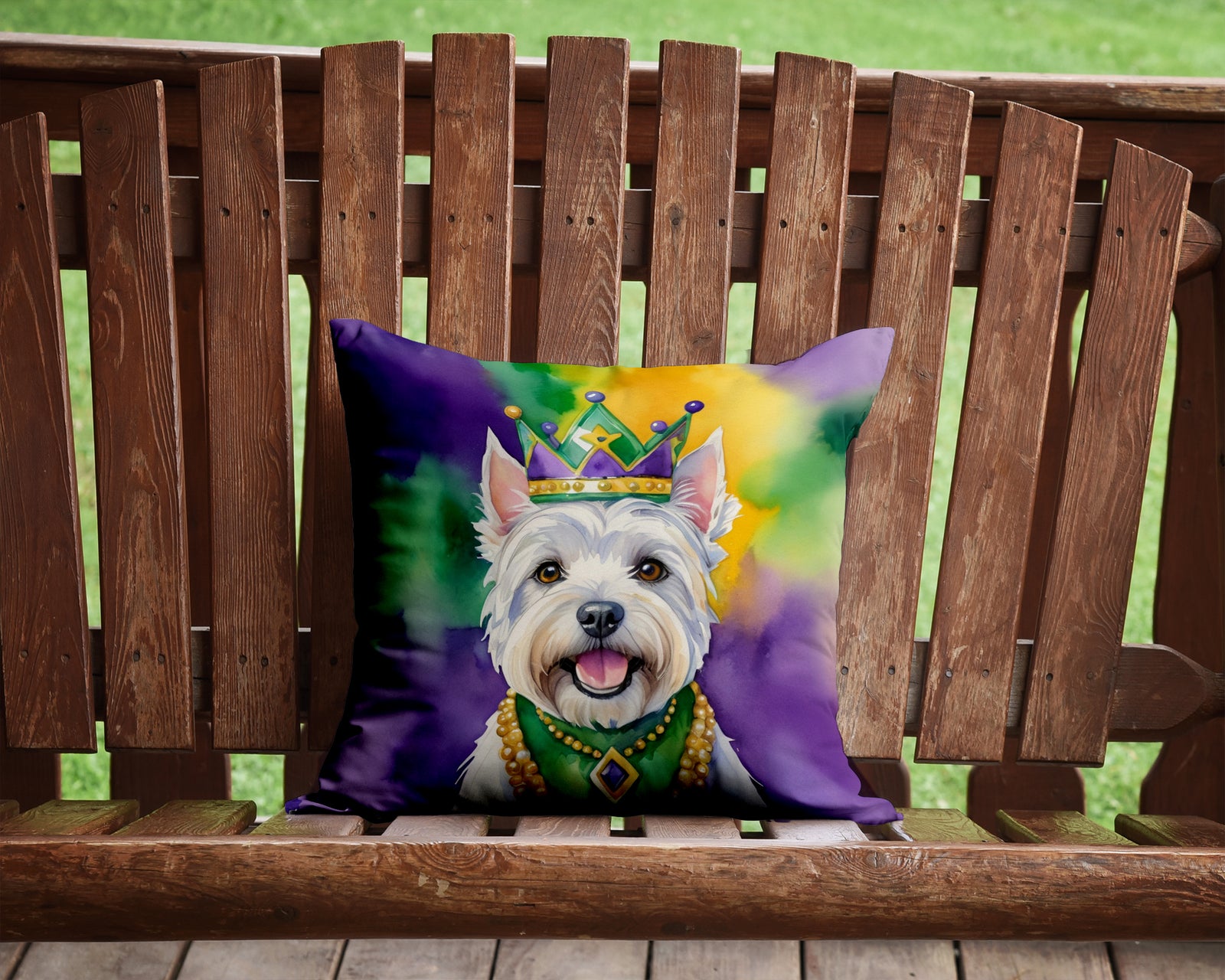 Caroline's Treasures Westie King of Mardi Gras Throw Pillow - 14x14 Decorative Pillow – Art for Your Home & Patio