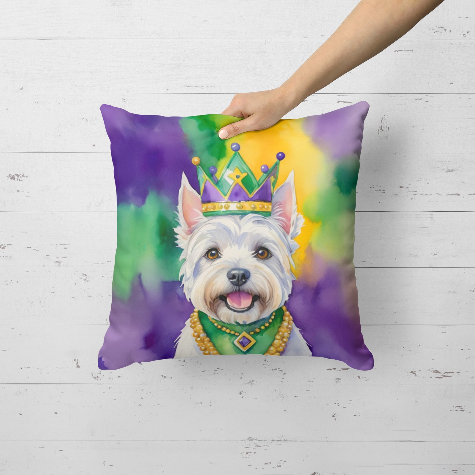 Caroline's Treasures Westie King of Mardi Gras Throw Pillow