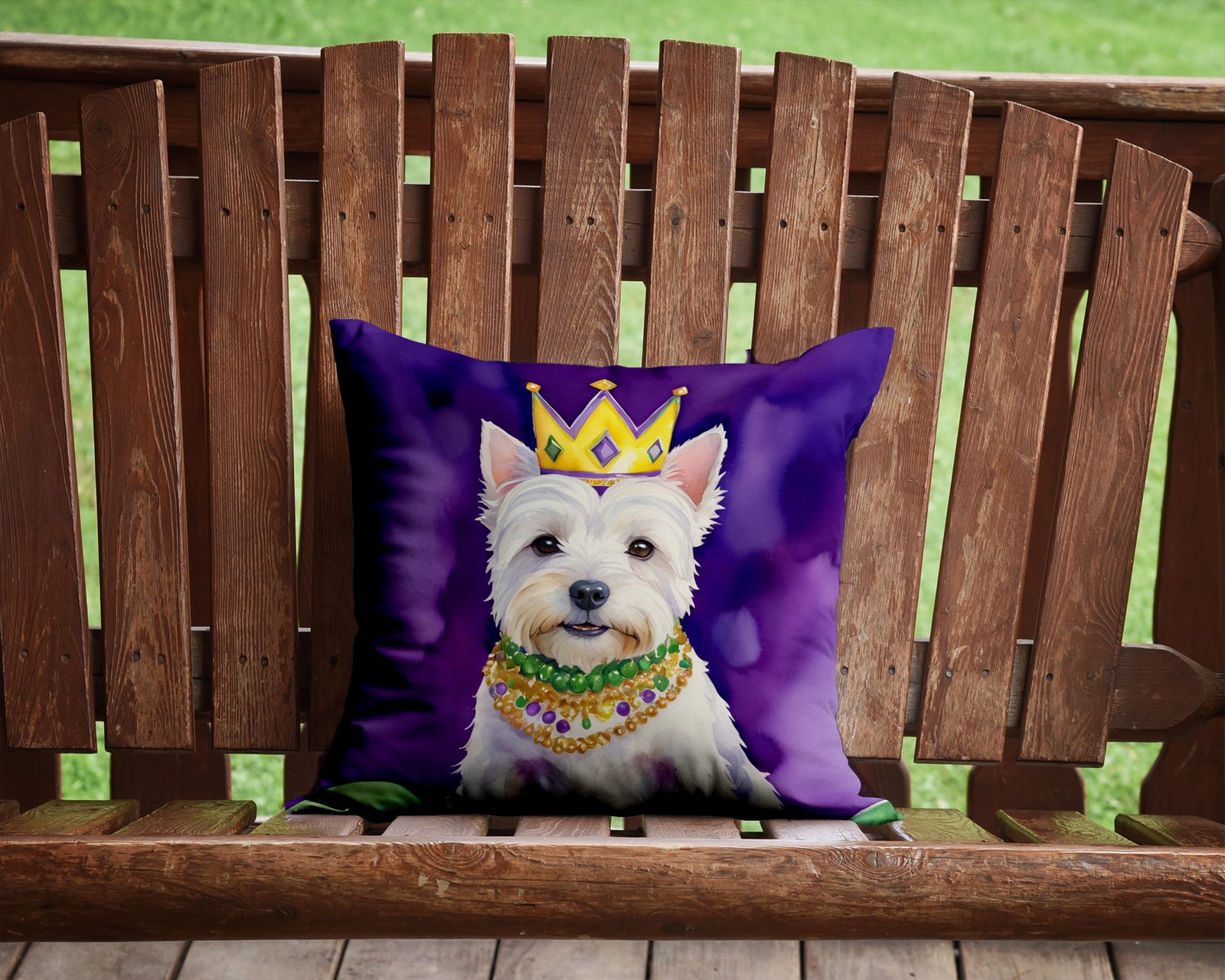Caroline's Treasures Westie King of Mardi Gras Throw Pillow - 14x14 Decorative Pillow – Art for Your Home & Patio