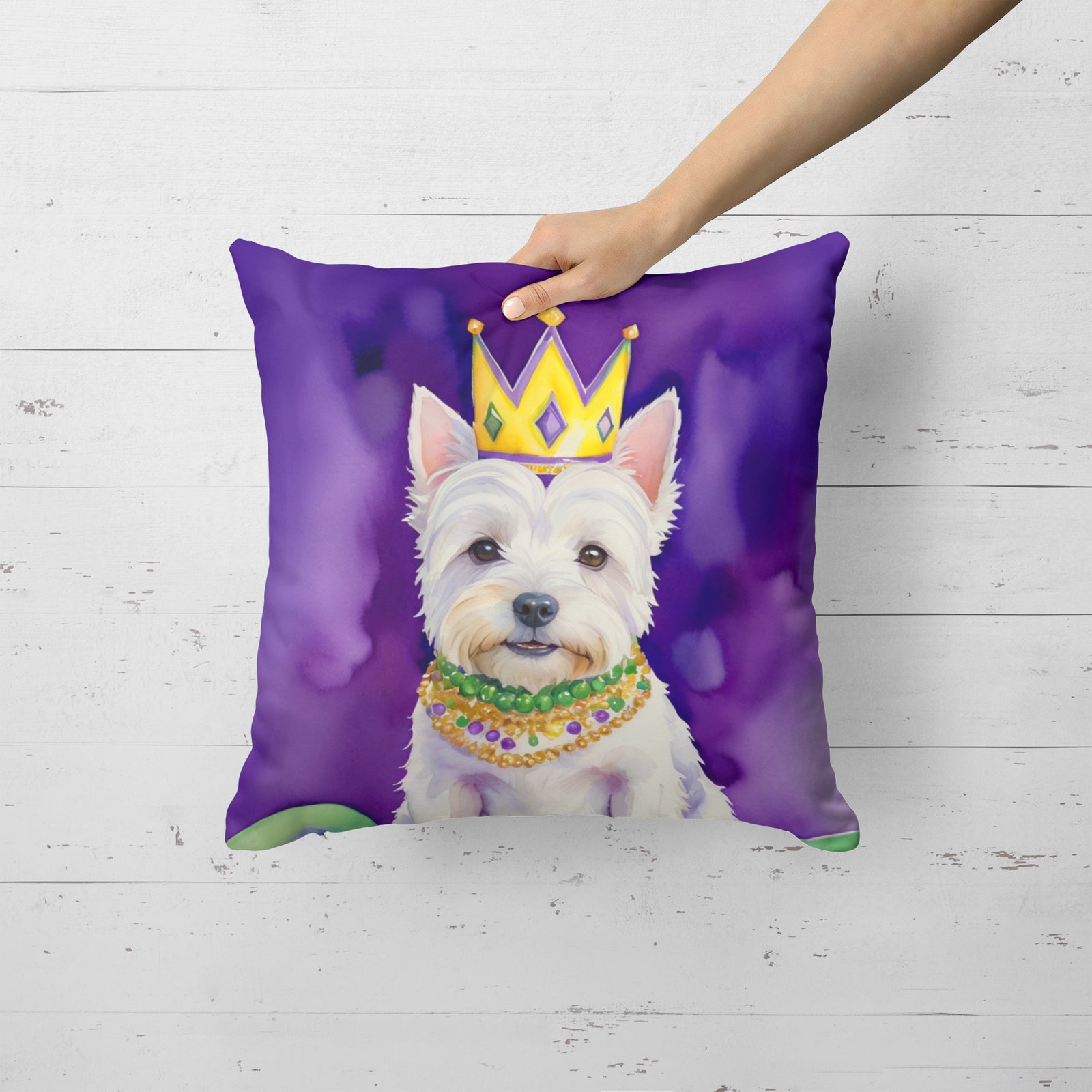 Caroline's Treasures Westie King of Mardi Gras Throw Pillow