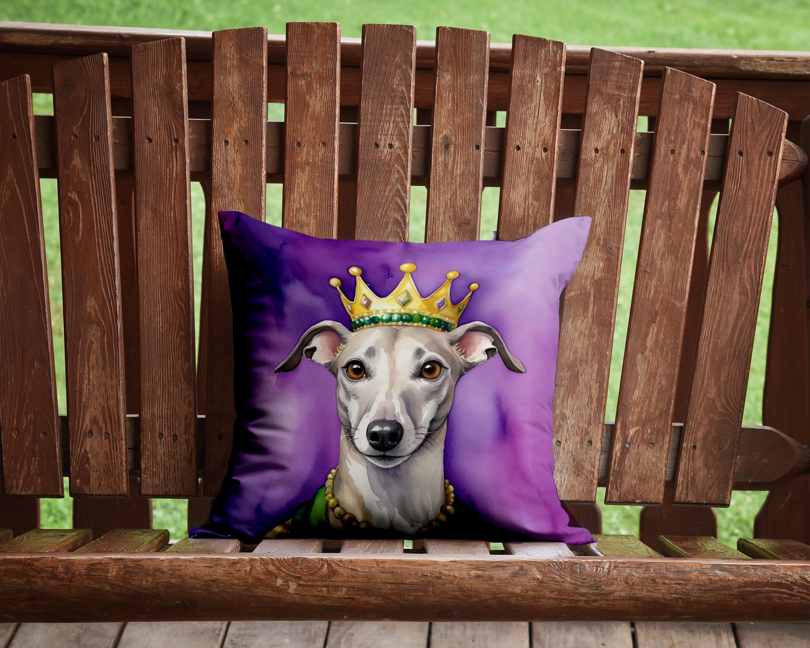 Caroline's Treasures Whippet King of Mardi Gras Throw Pillow - 14x14 Decorative Pillow – Art for Your Home & Patio