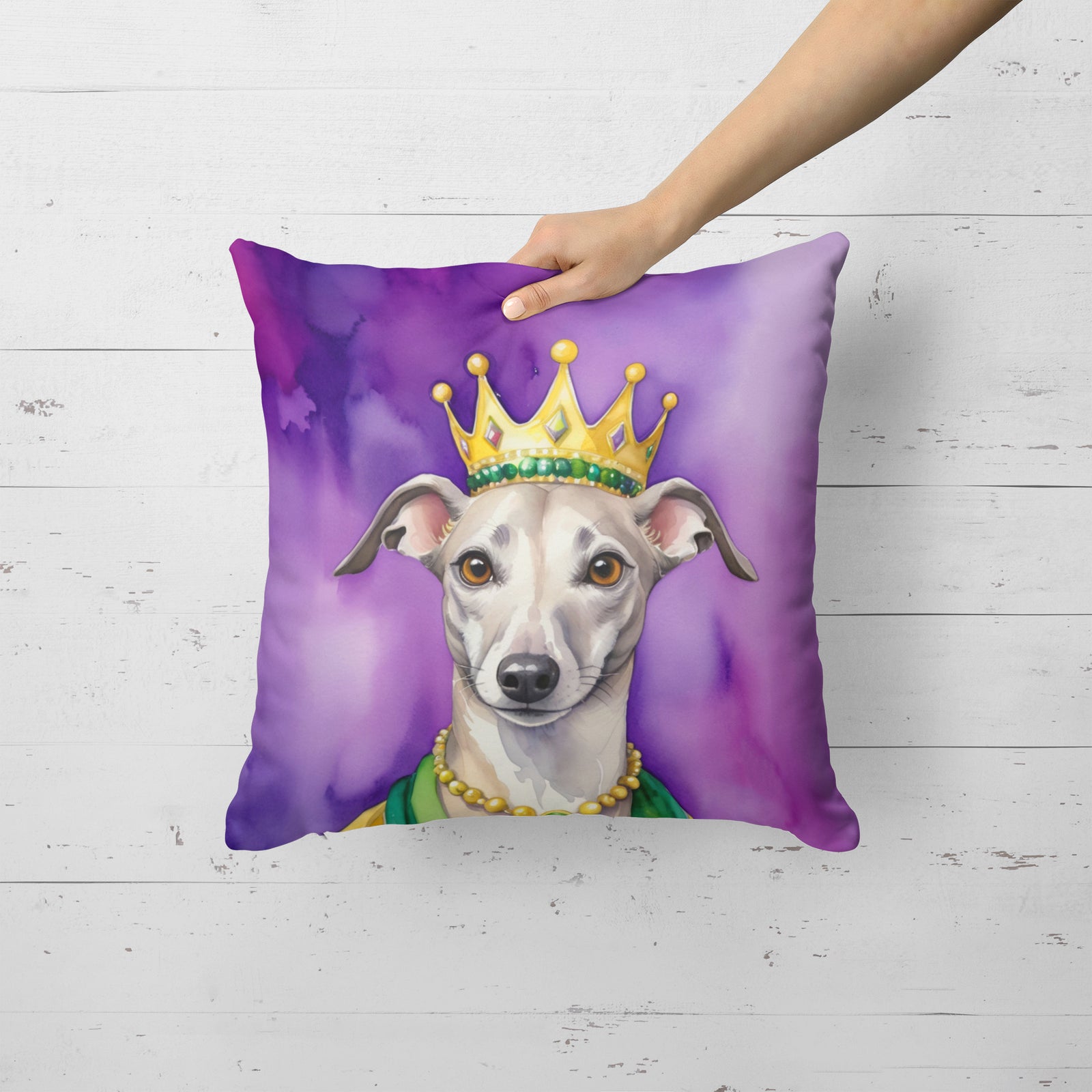 Caroline's Treasures Whippet King of Mardi Gras Throw Pillow