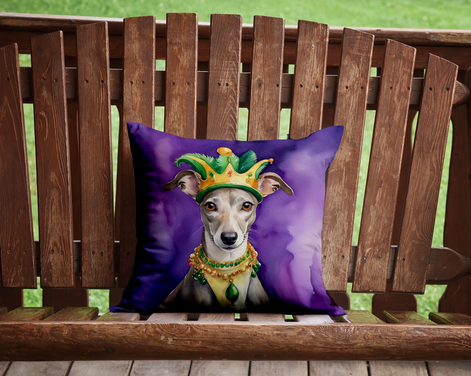 Caroline's Treasures Whippet King of Mardi Gras Throw Pillow - 14x14 Decorative Pillow – Art for Your Home & Patio