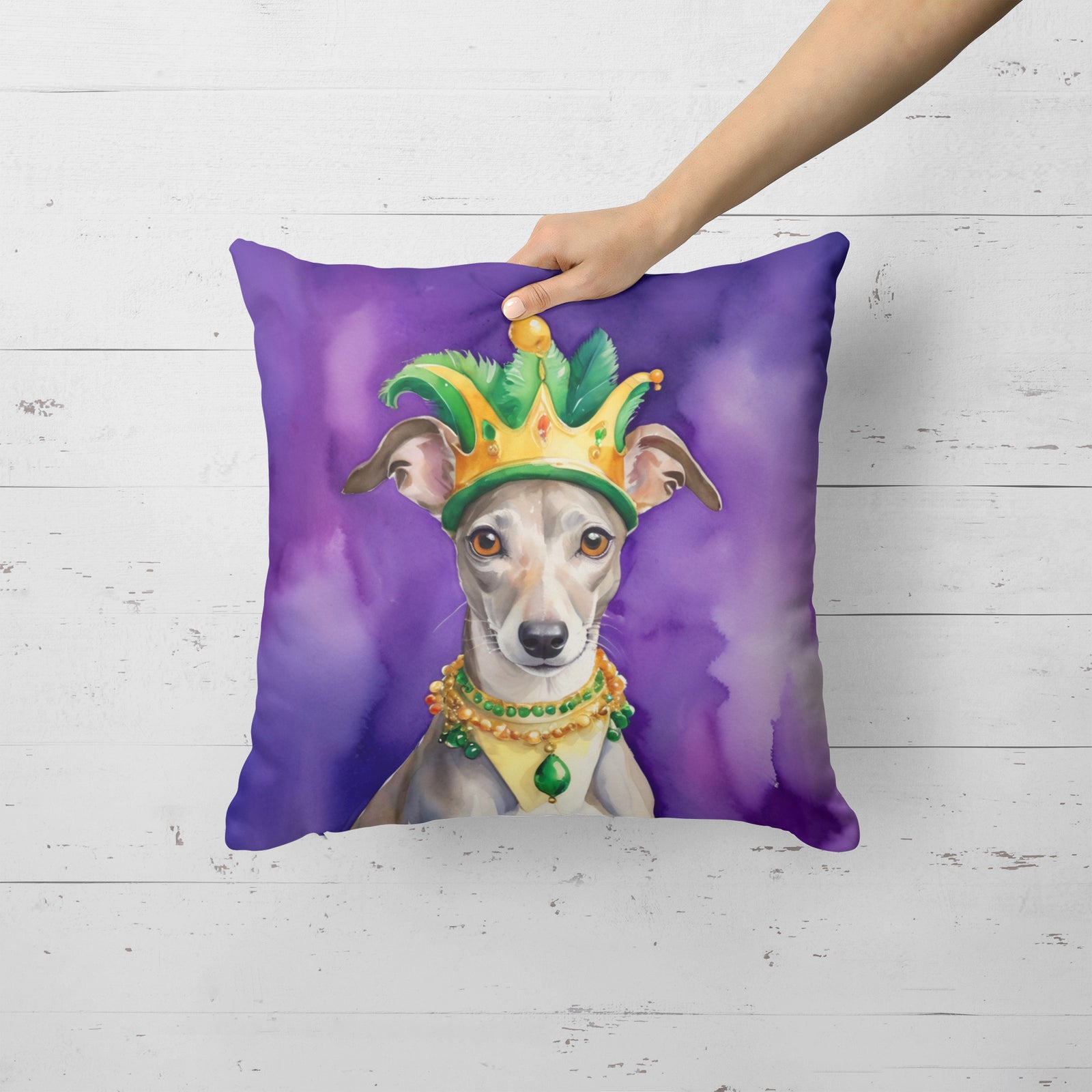 Caroline's Treasures Whippet King of Mardi Gras Throw Pillow