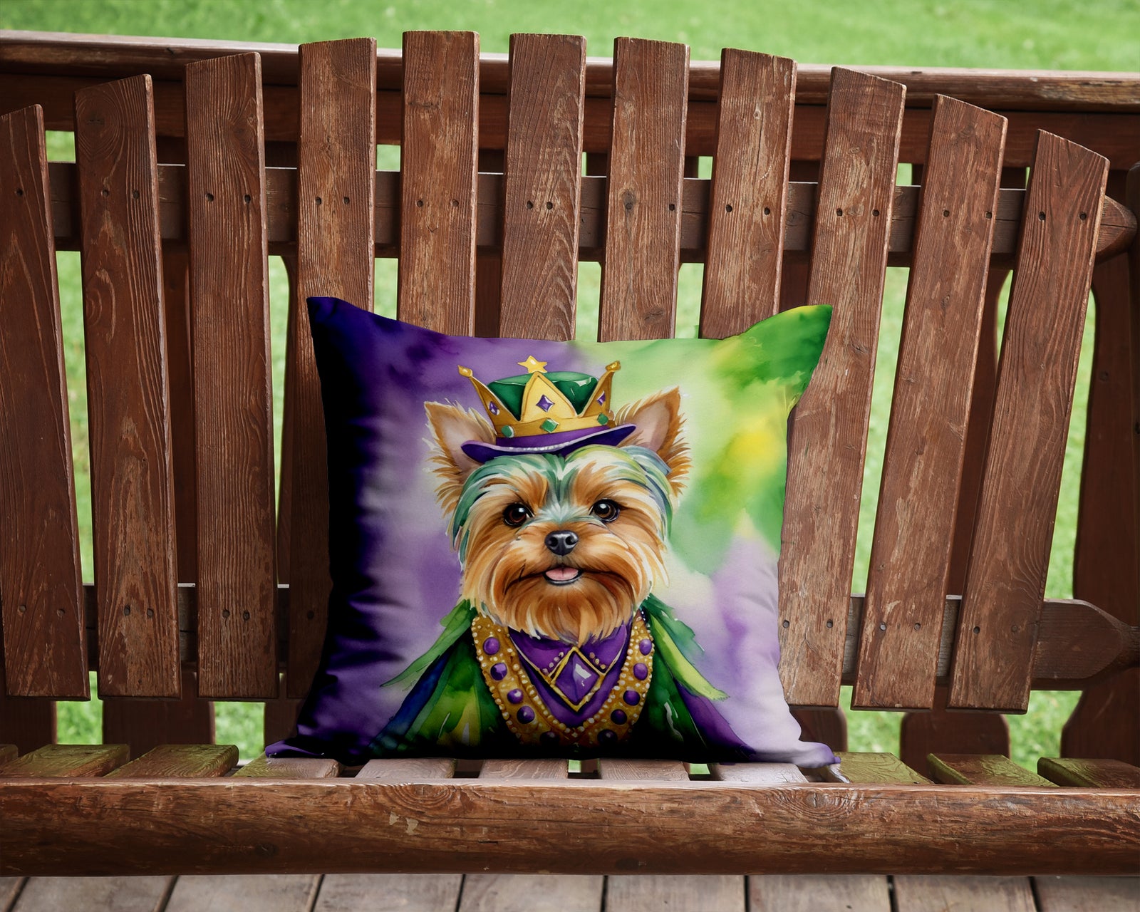 Caroline's Treasures Yorkshire Terrier King of Mardi Gras Throw Pillow - 14x14 Decorative Pillow – Art for Your Home & Patio