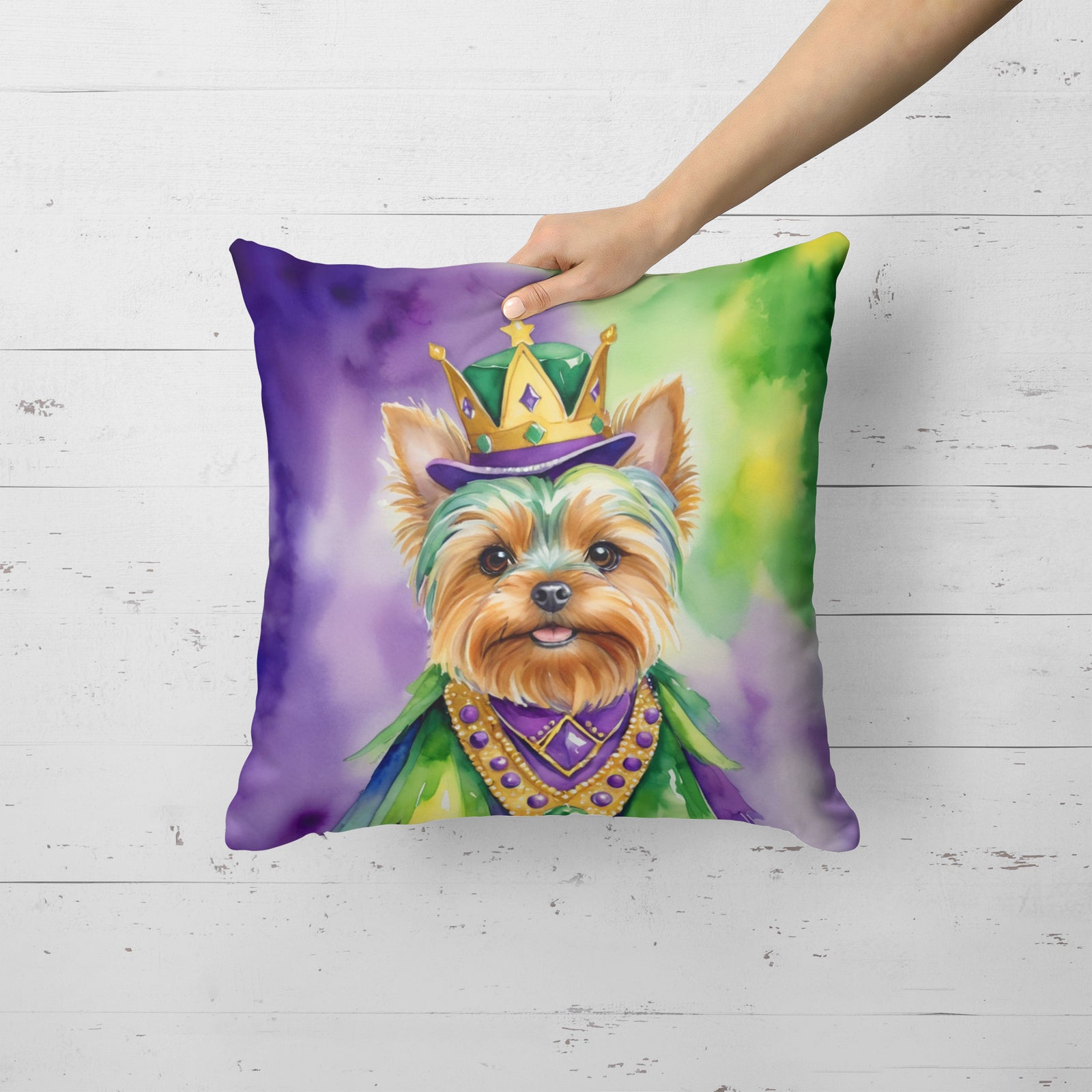 Caroline's Treasures Yorkshire Terrier King of Mardi Gras Throw Pillow