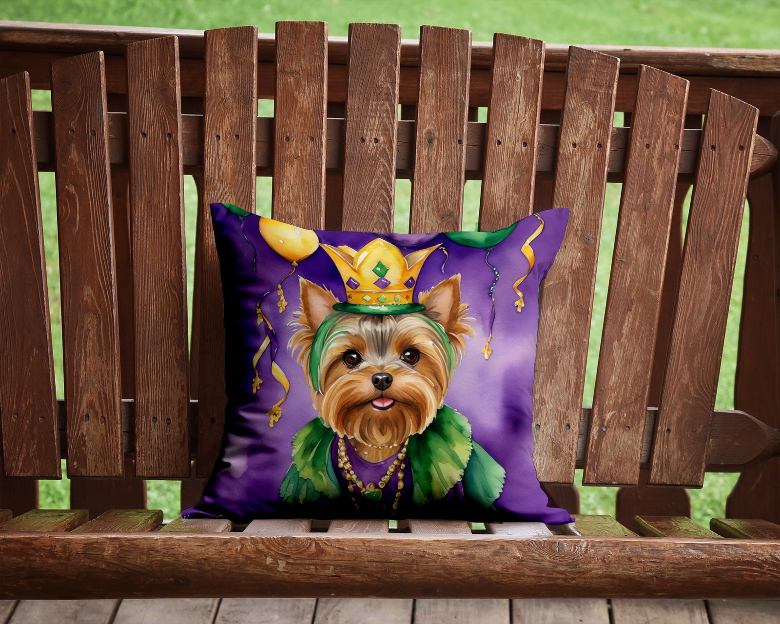 Caroline's Treasures Yorkshire Terrier King of Mardi Gras Throw Pillow - 14x14 Decorative Pillow – Art for Your Home & Patio