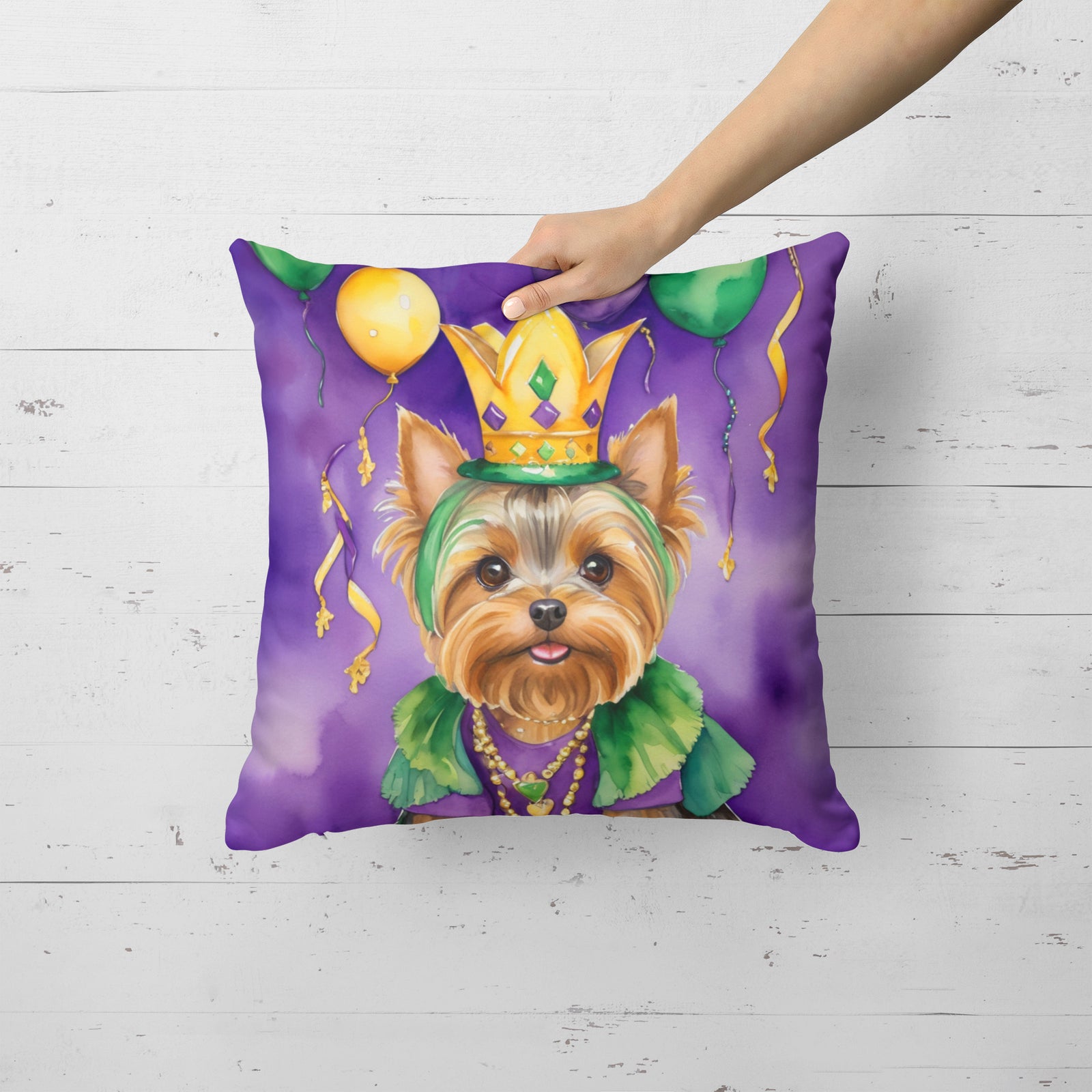 Caroline's Treasures Yorkshire Terrier King of Mardi Gras Throw Pillow