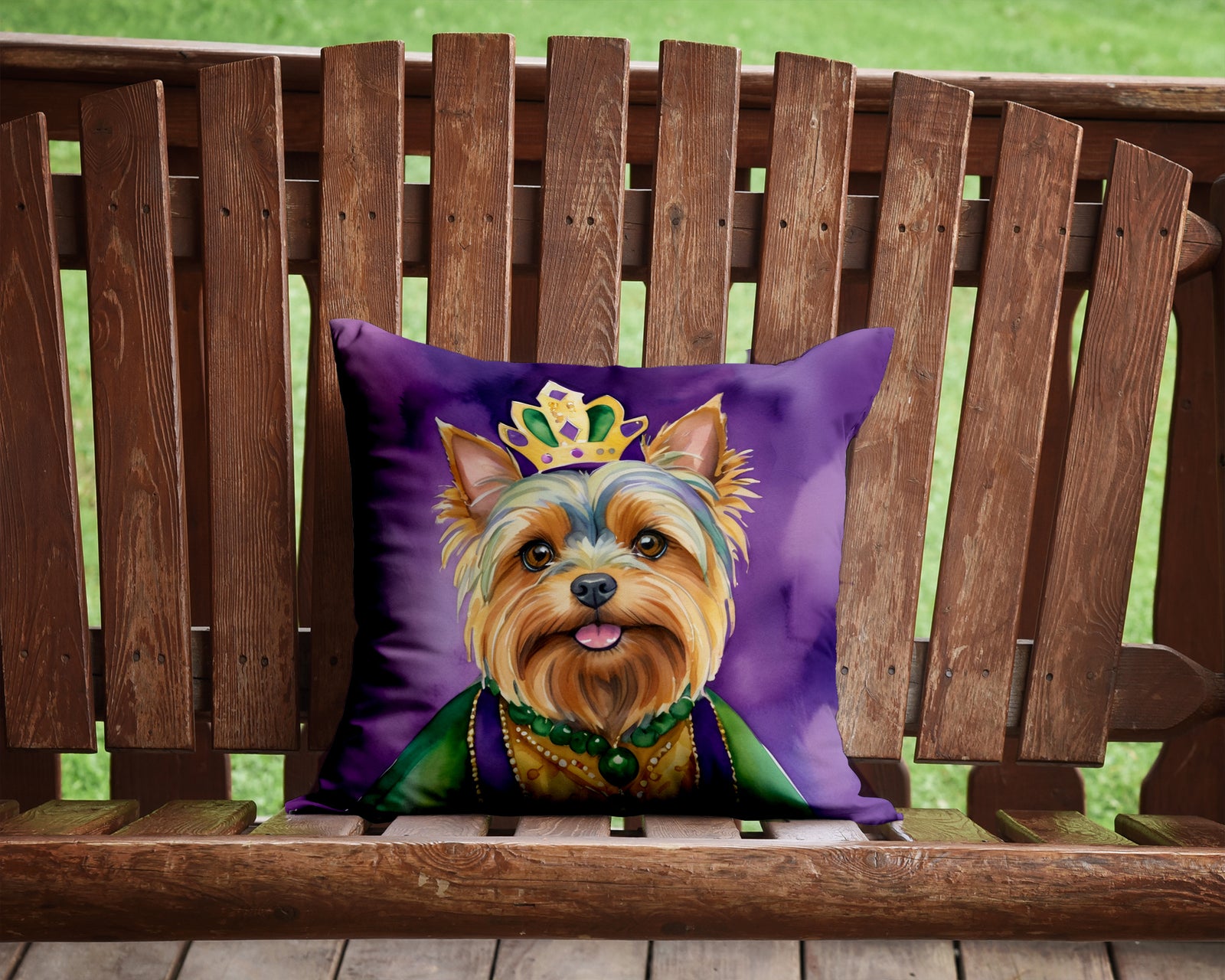 Caroline's Treasures Yorkshire Terrier King of Mardi Gras Throw Pillow - 14x14 Decorative Pillow – Art for Your Home & Patio