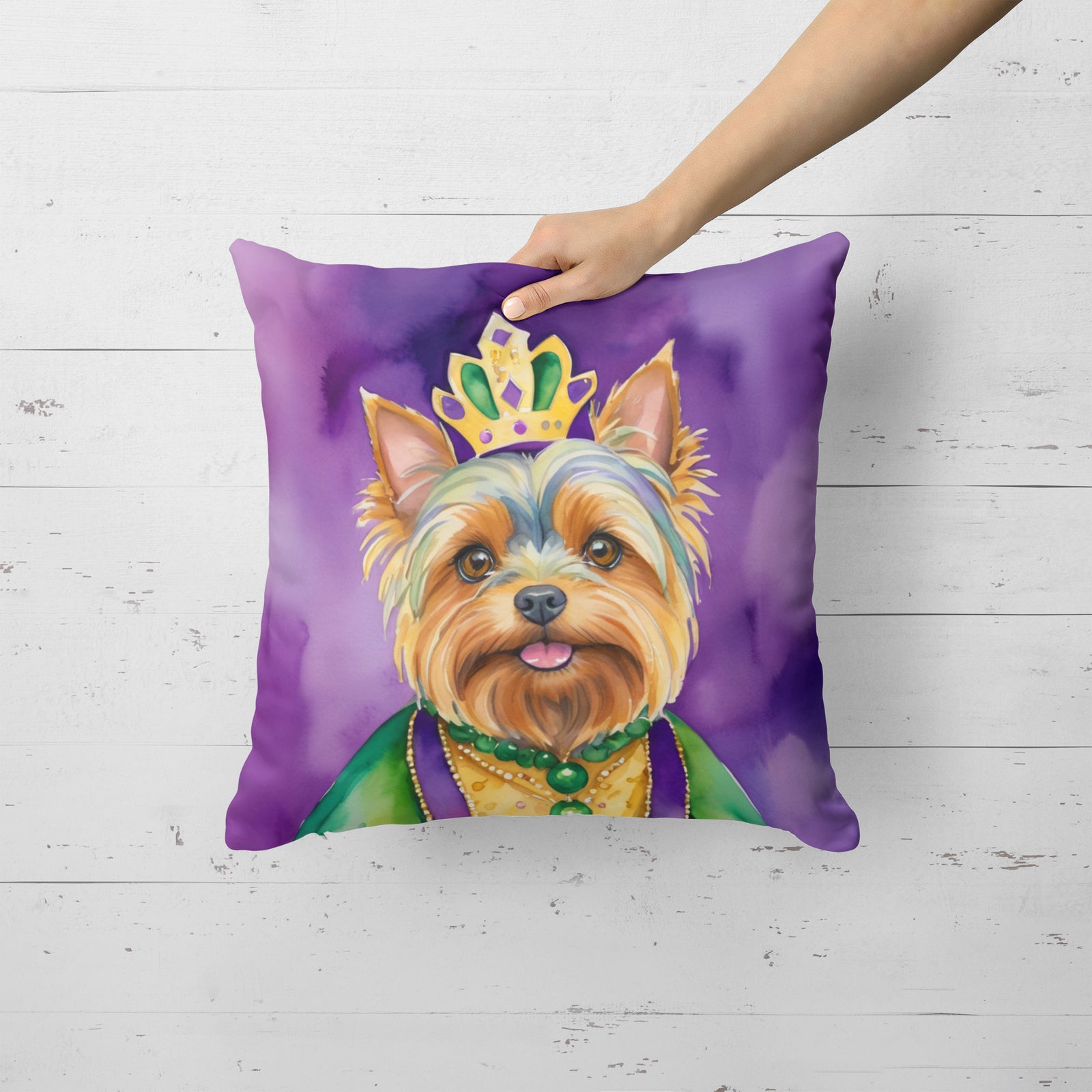 Caroline's Treasures Yorkshire Terrier King of Mardi Gras Throw Pillow