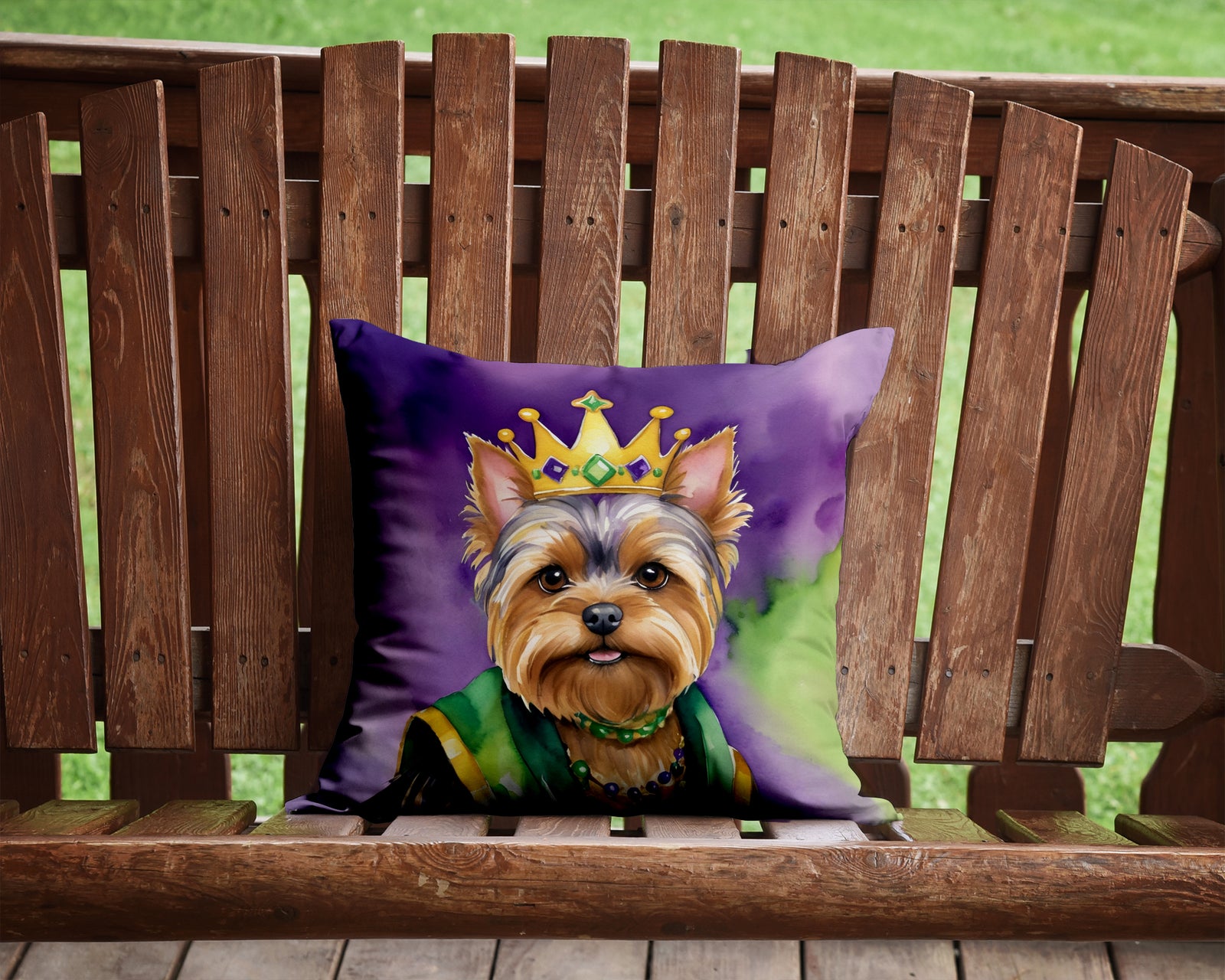 Caroline's Treasures Yorkshire Terrier King of Mardi Gras Throw Pillow - 14x14 Decorative Pillow – Art for Your Home & Patio