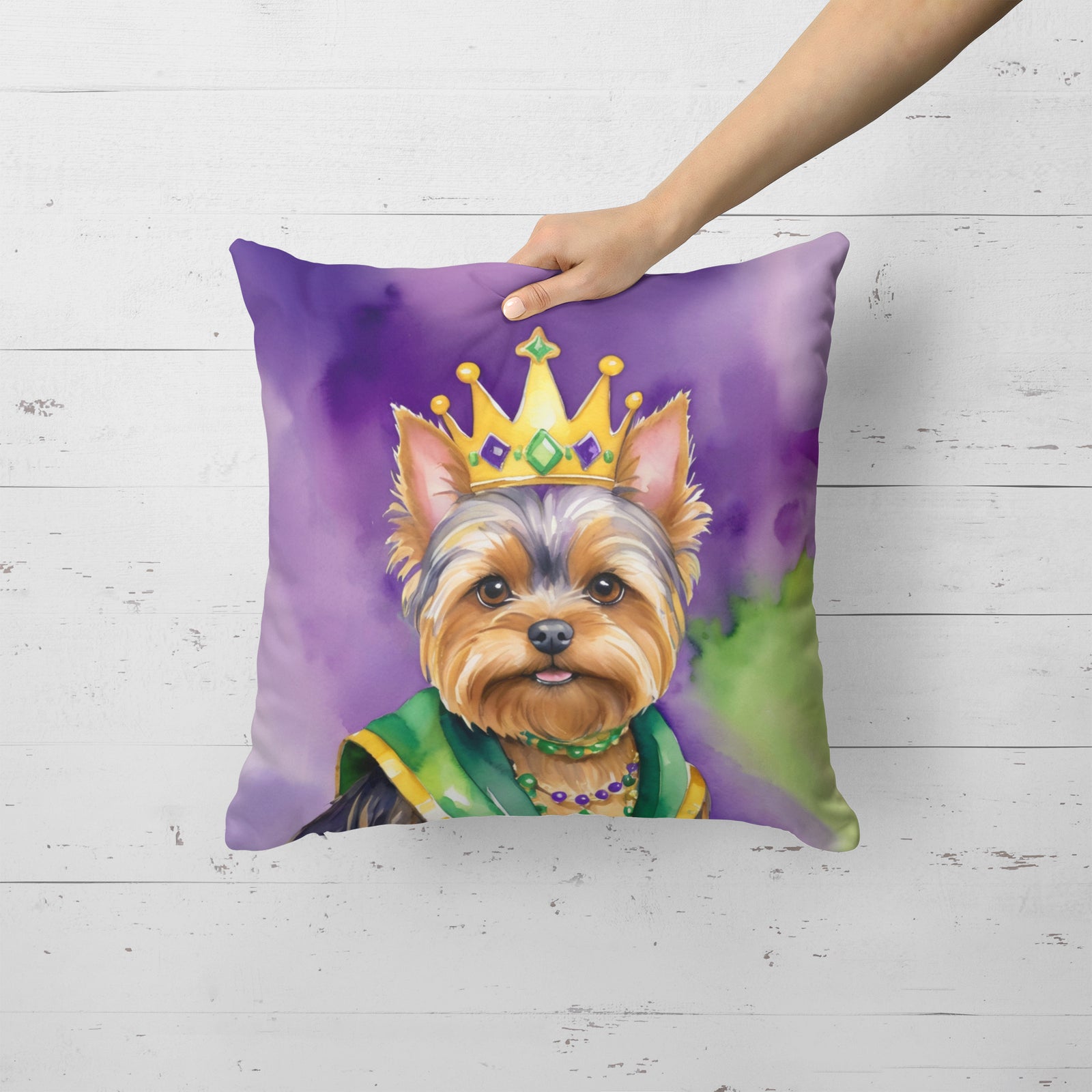Caroline's Treasures Yorkshire Terrier King of Mardi Gras Throw Pillow