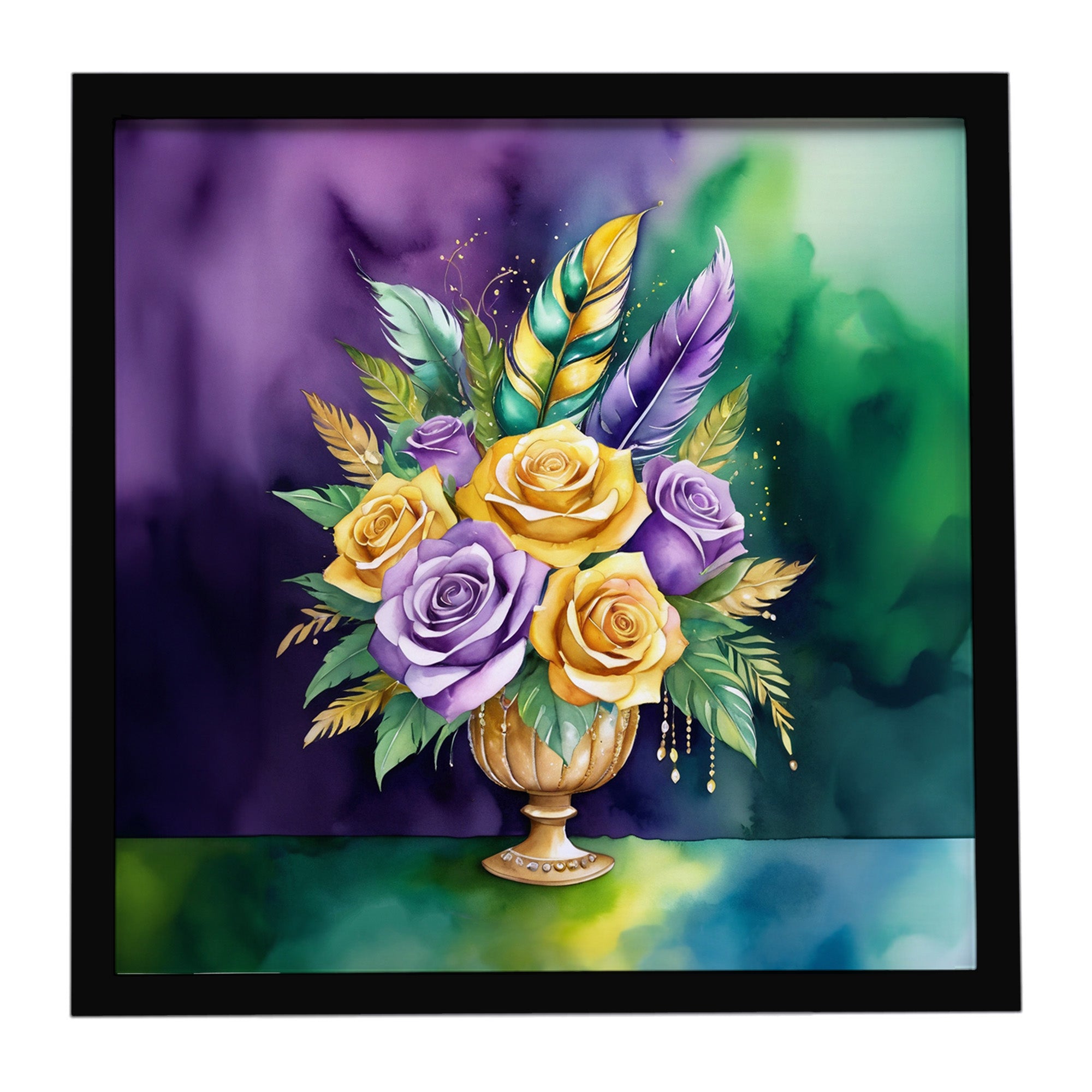 Caroline's Treasures Flowers Mardi Gras Framed Metal Print