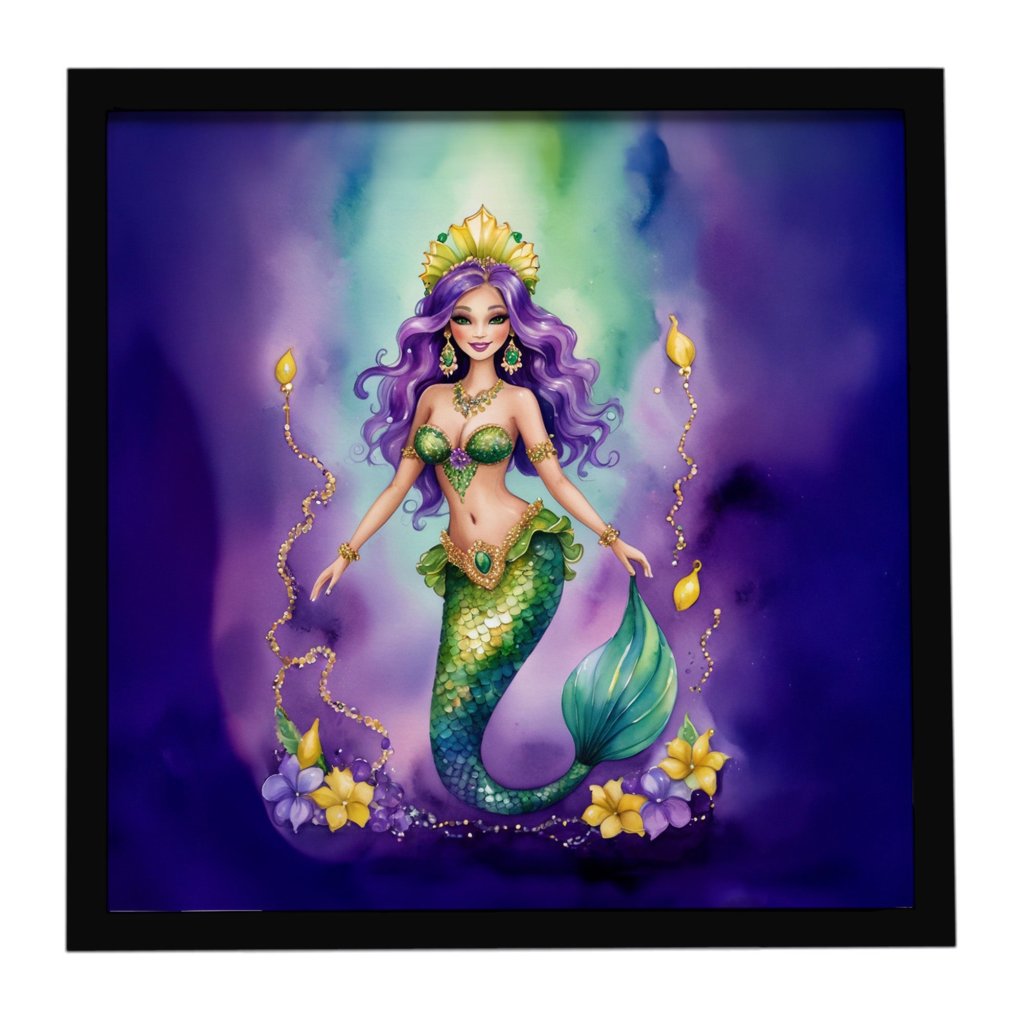 Caroline's Treasures Mermaid Mardi Gras Framed Metal Print