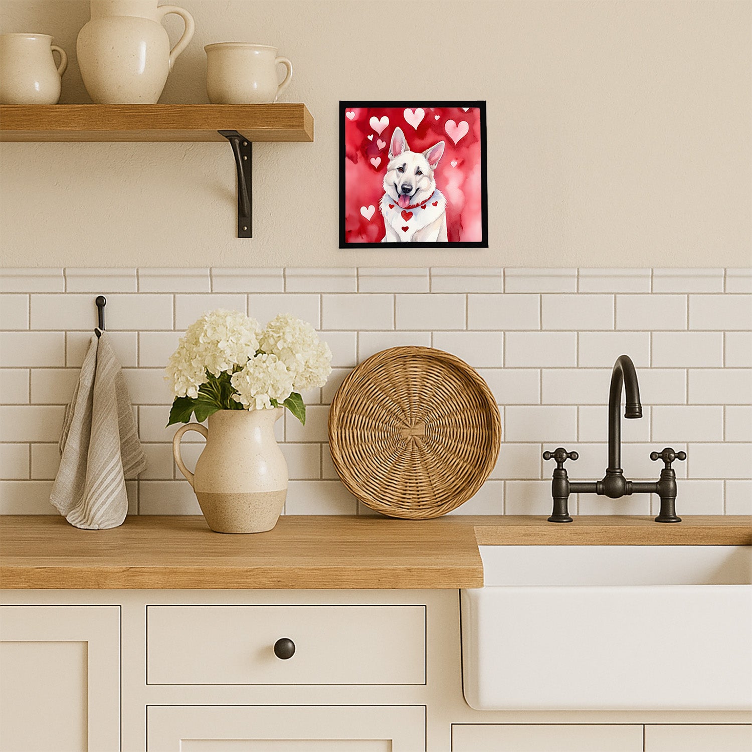 Caroline's Treasures White German Shepherd My Valentine Framed Metal Print