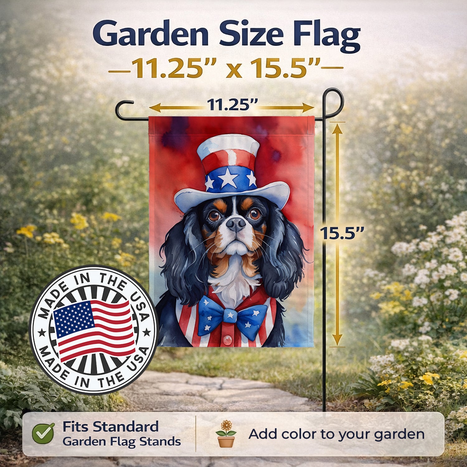 Caroline's Treasures Cavalier Spaniel Patriotic American Garden Flag Mailbox Decorative Yard Banner Outside Patio Artwork for Flower Beds, Garden Size, Multicolor