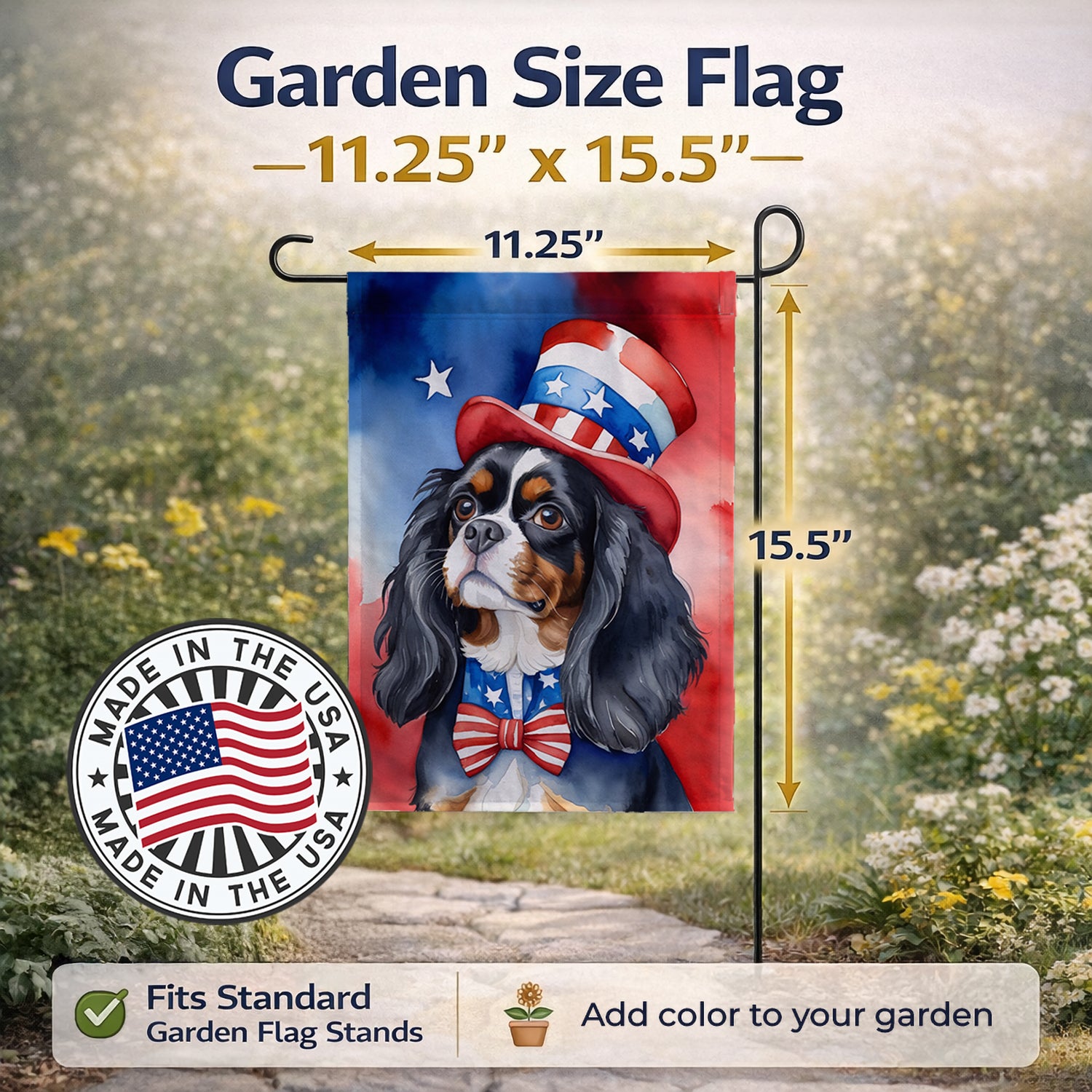 Caroline's Treasures Cavalier Spaniel Patriotic American Garden Flag Mailbox Decorative Yard Banner Outside Patio Artwork for Flower Beds, Garden Size, Multicolor