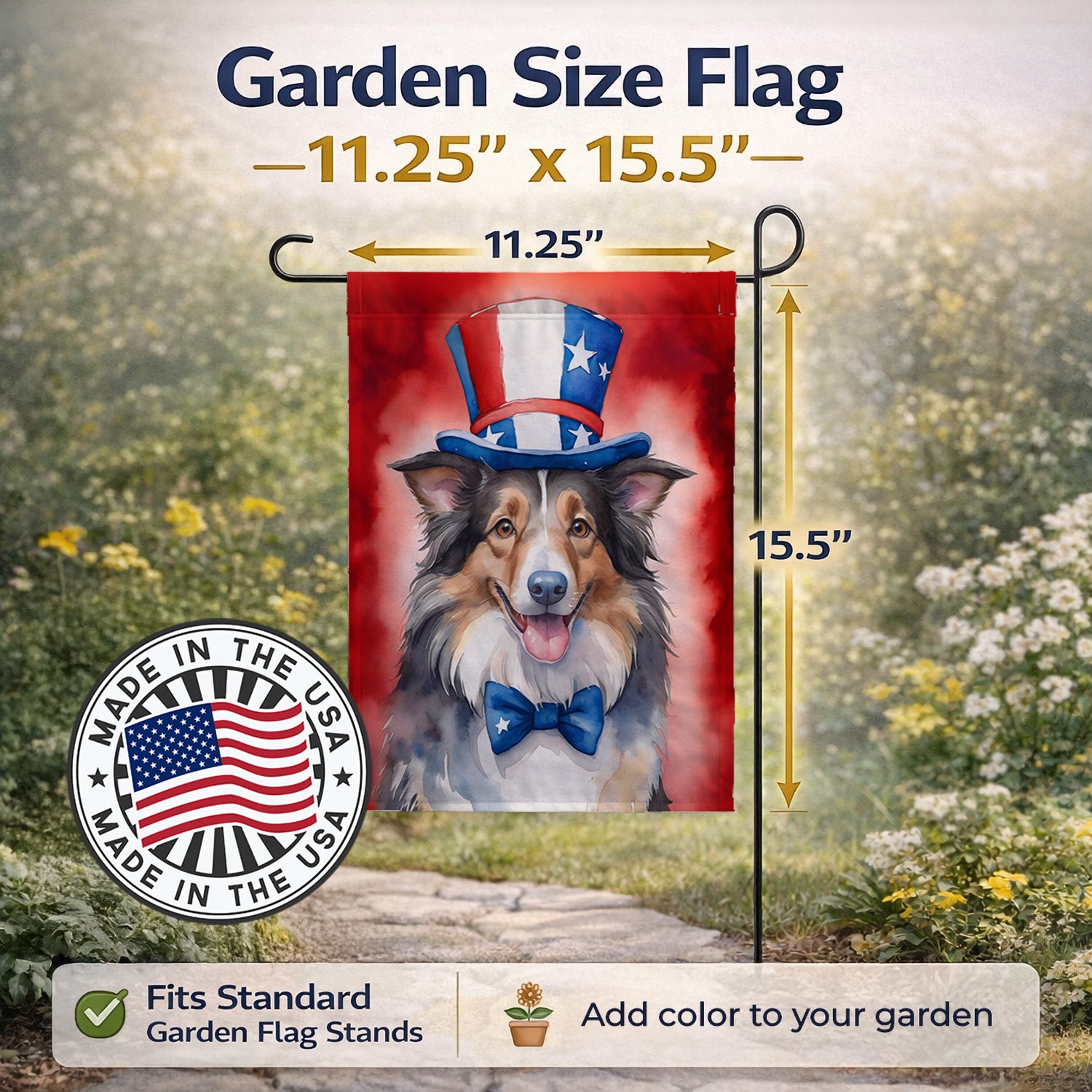 Caroline's Treasures Collie Patriotic American Garden Flag Mailbox Decorative Yard Banner Outside Patio Artwork for Flower Beds, Garden Size, Multicolor