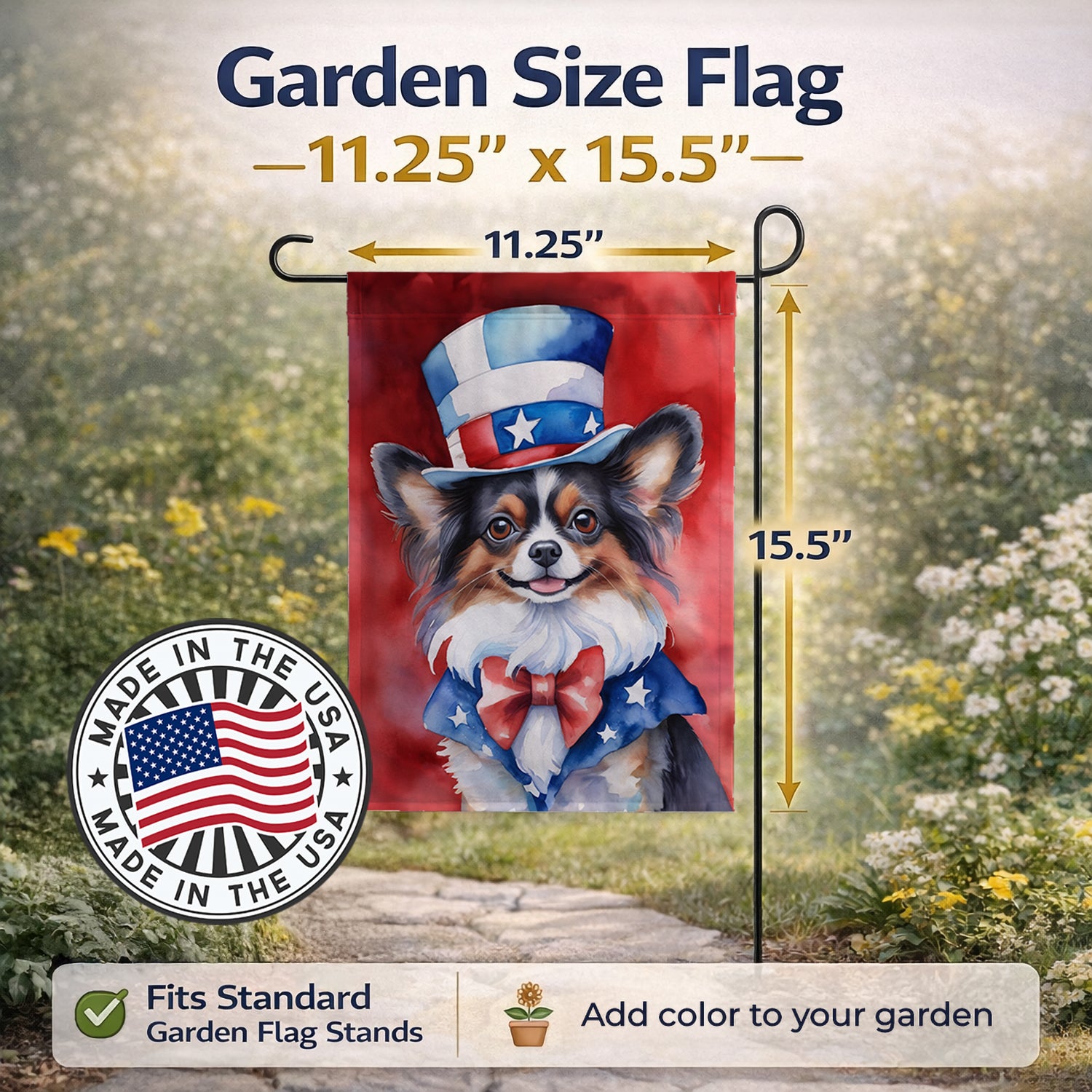 Caroline's Treasures Papillon Patriotic American Garden Flag Mailbox Decorative Yard Banner Outside Patio Artwork for Flower Beds, Garden Size, Multicolor