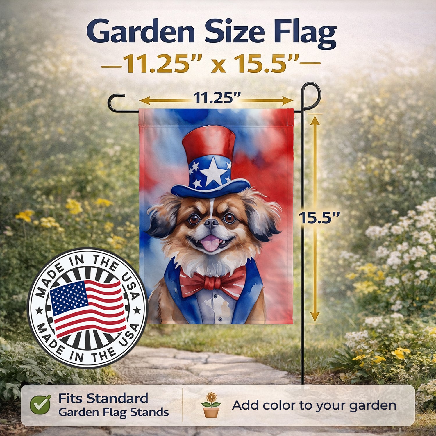 Caroline's Treasures Tibetan Spaniel Patriotic American Garden Flag Mailbox Decorative Yard Banner Outside Patio Artwork for Flower Beds, Garden Size, Multicolor