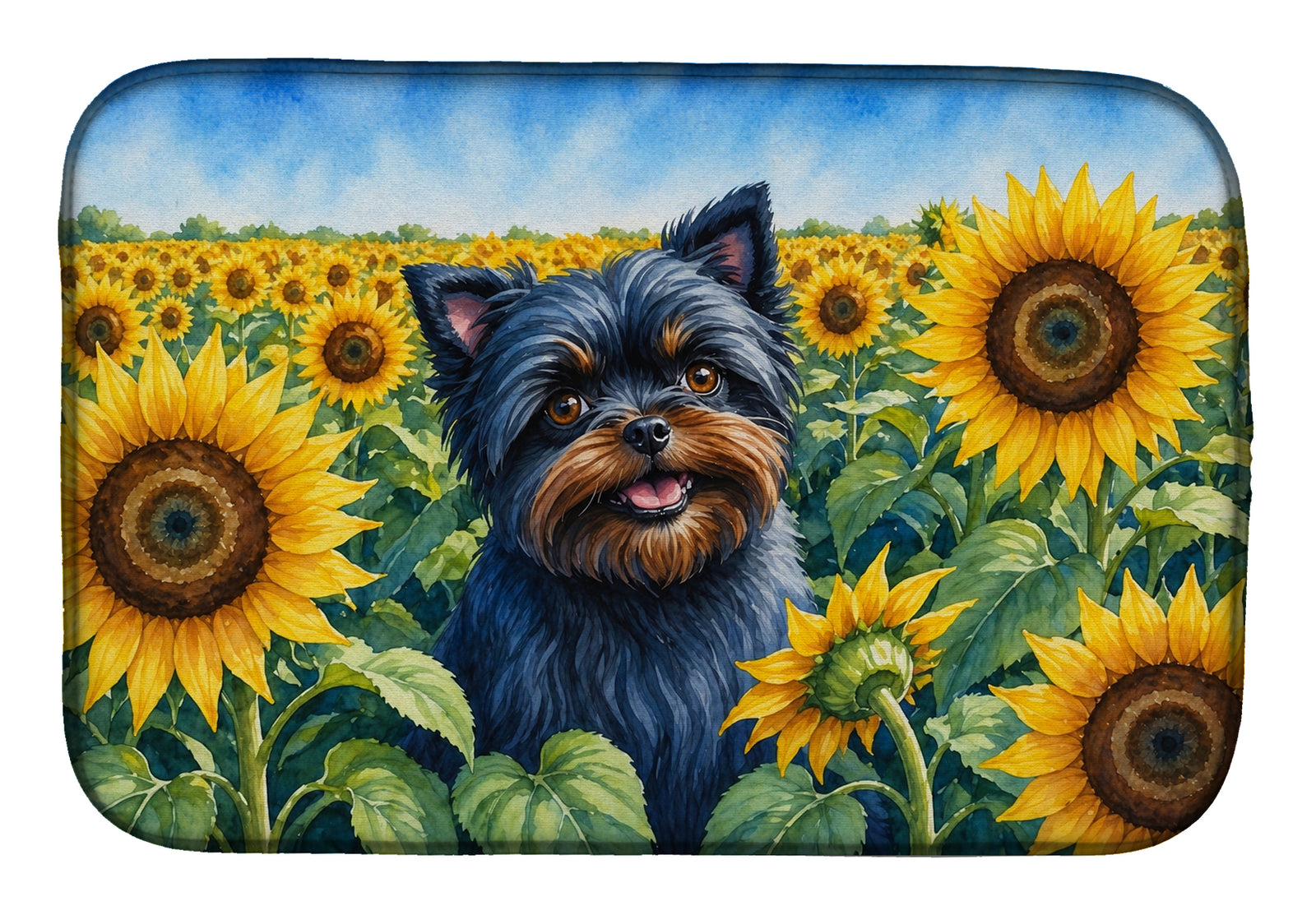 Caroline's Treasures Affenpinscher in Sunflowers Dish Drying Mat Absorbent Dish Drying Mat Pad for Kitchen Counter Dish Drainer Mat for Countertop, 14 x 21", Multicolor