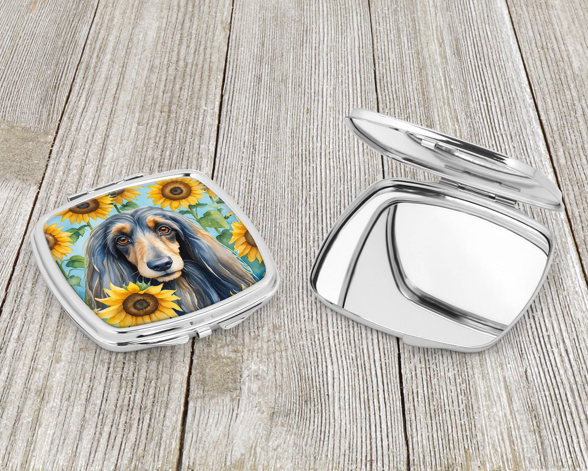 Afghan Hound in Sunflowers Compact Mirror