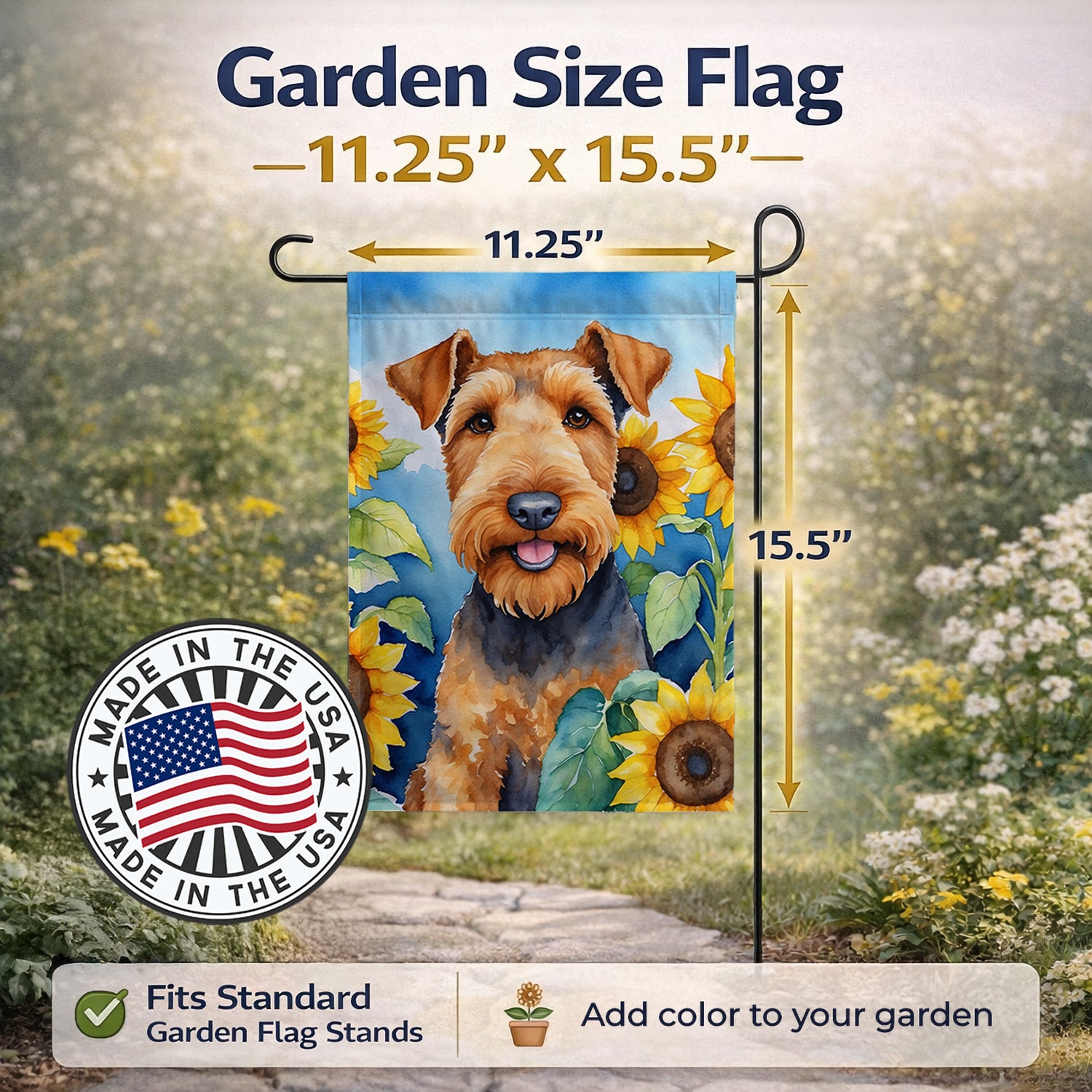 Caroline's Treasures Airedale Terrier in Sunflowers Garden Flag Mailbox Decorative Yard Banner Outside Patio Artwork for Flower Beds, Garden Size, Multicolor