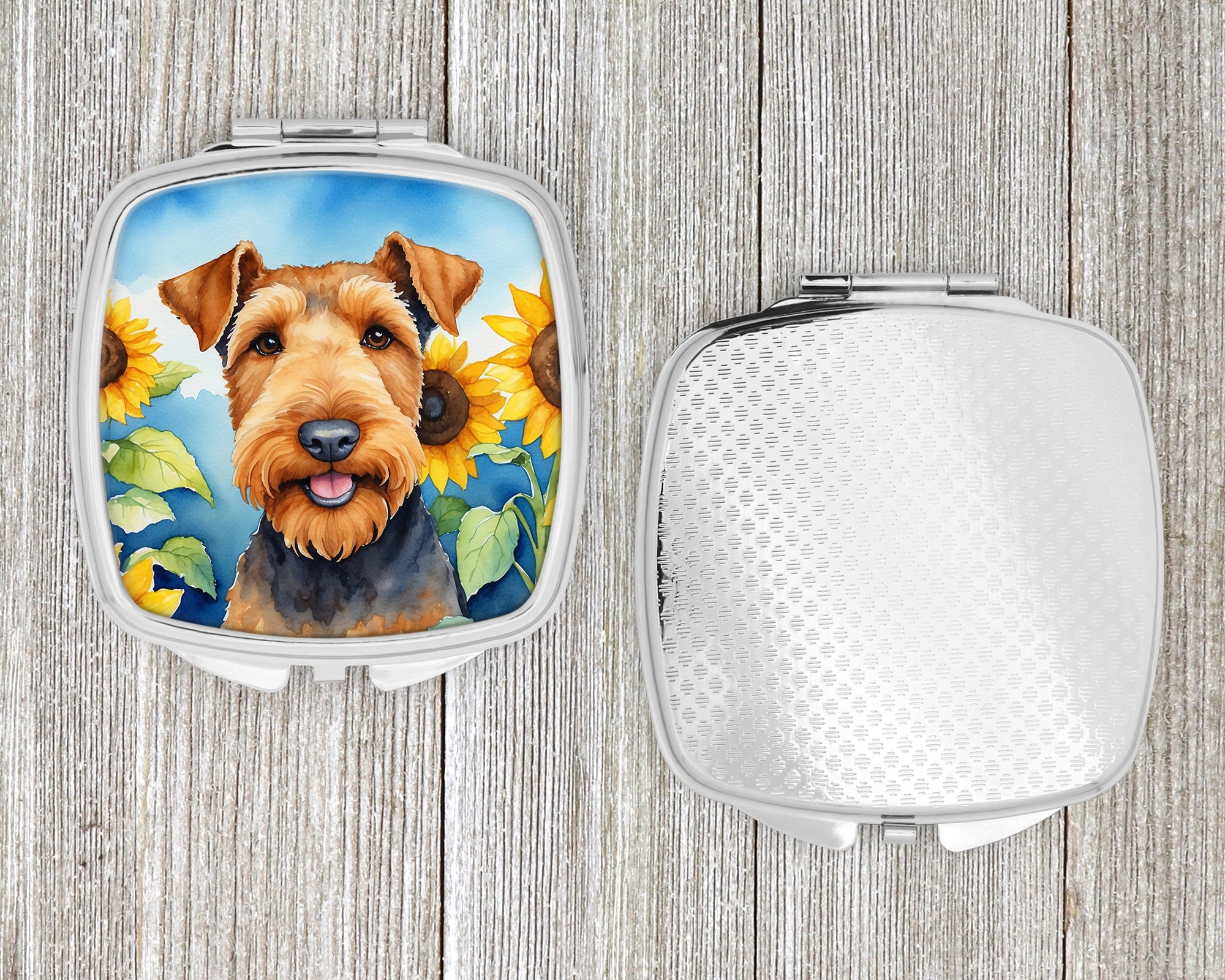 Airedale Terrier in Sunflowers Compact Mirror