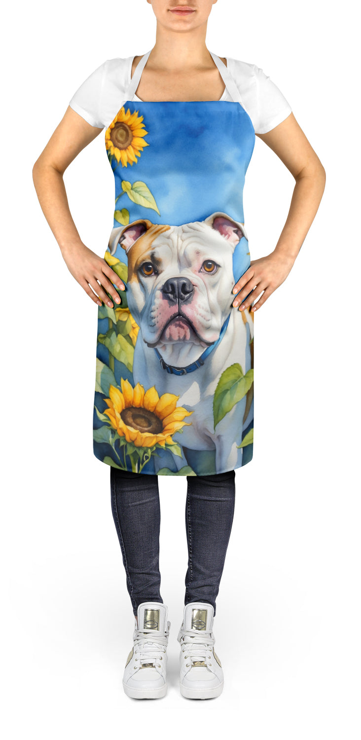 Caroline's Treasures American Bulldog in Sunflowers Apron – Artist-Designed Kitchen, BBQ & Craft Apron