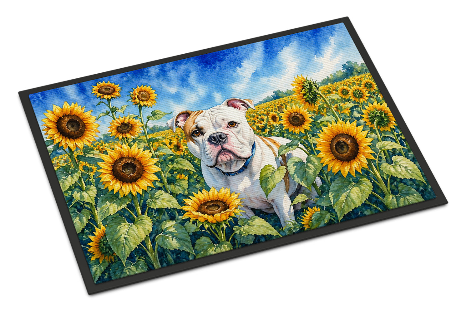 Caroline's Treasures American Bulldog in Sunflowers Doormat Front Door Mat Indoor Outdoor Rugs for Entryway, Non Slip Washable Low Pile, 24H X 36W