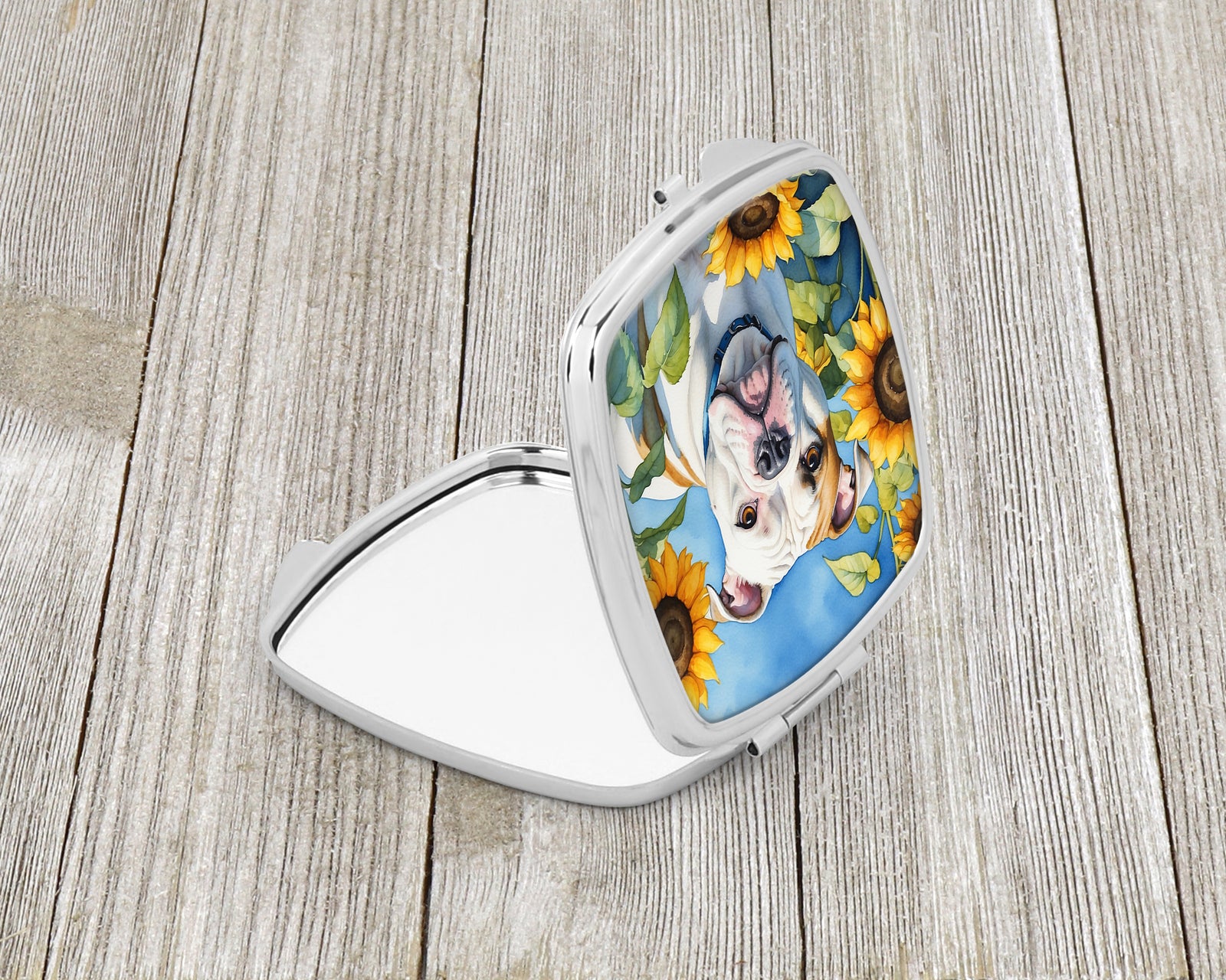 Caroline's Treasures American Bulldog in Sunflowers Compact Mirror – Stylish Purse Mirror with Artistic Covers