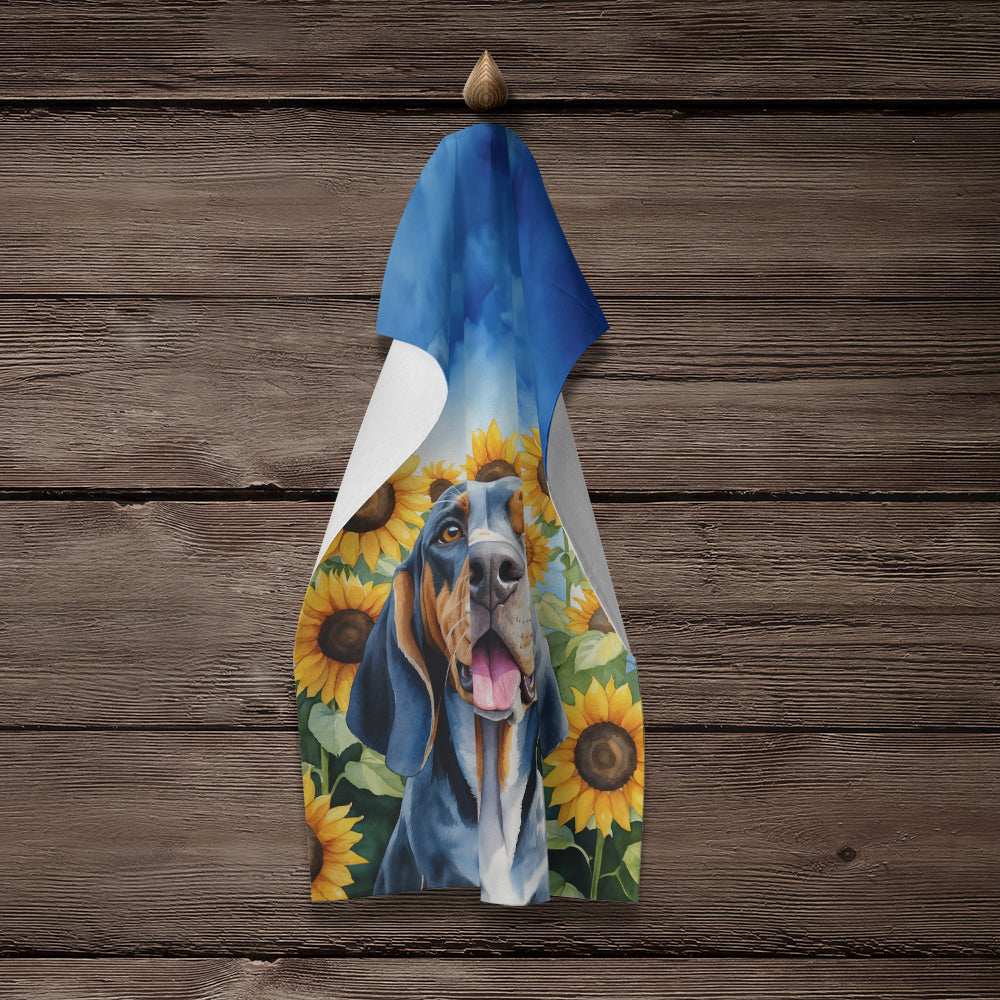 American English Coonhound in Sunflowers Kitchen Towel