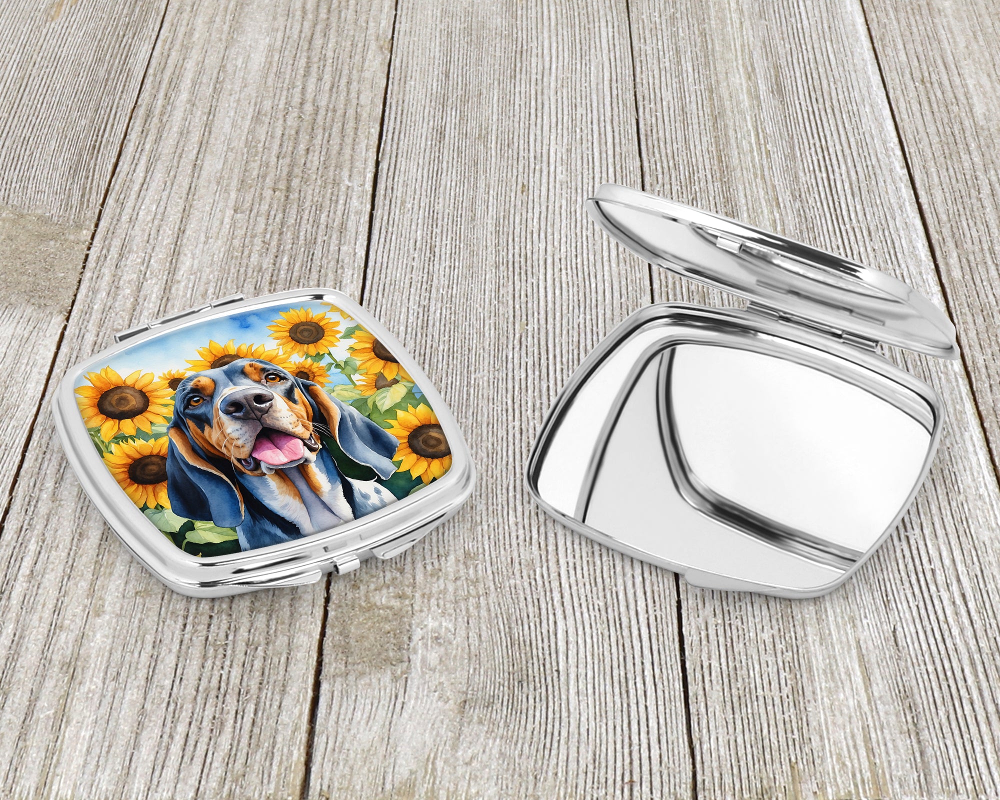 American English Coonhound in Sunflowers Compact Mirror