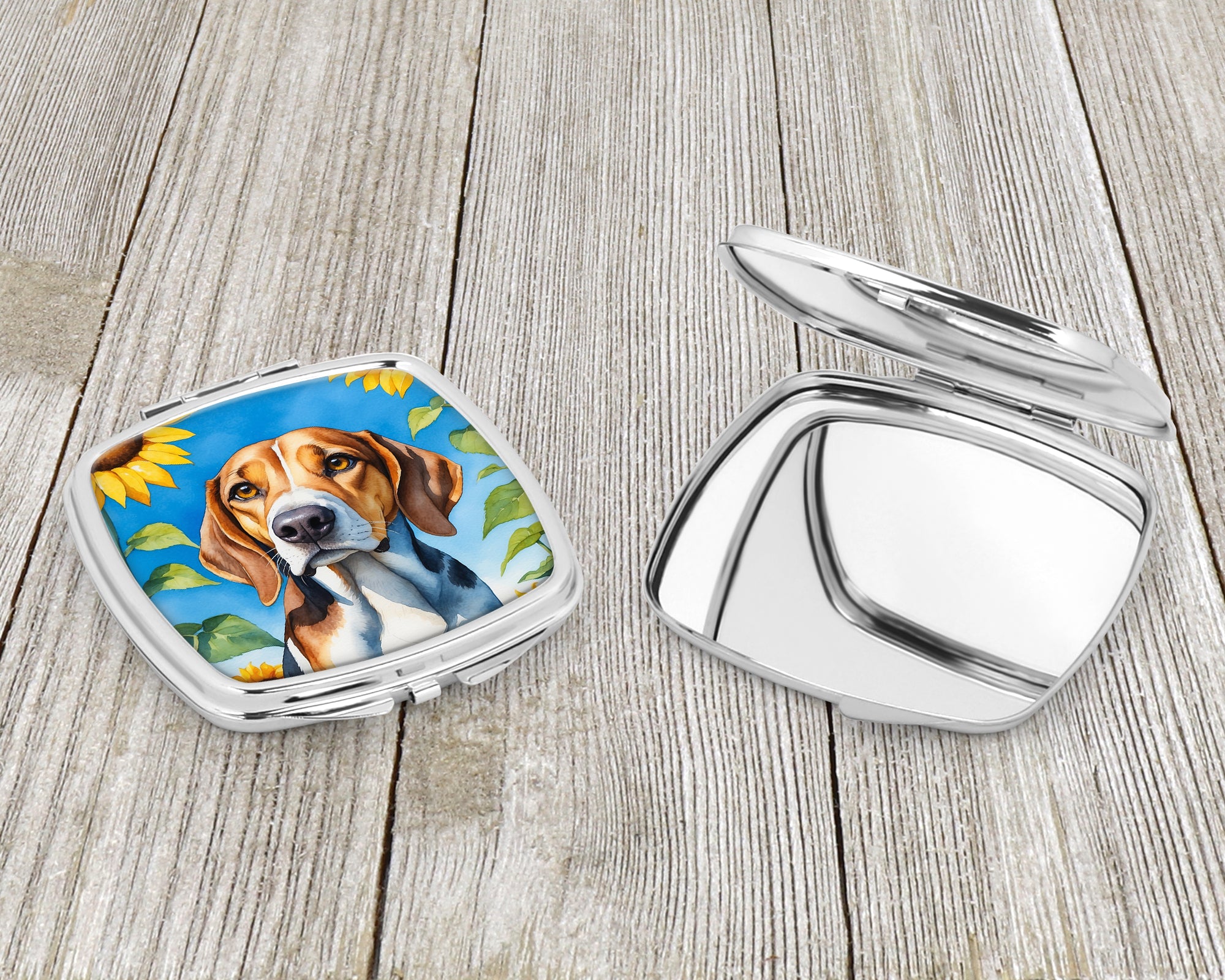 American Foxhound in Sunflowers Compact Mirror