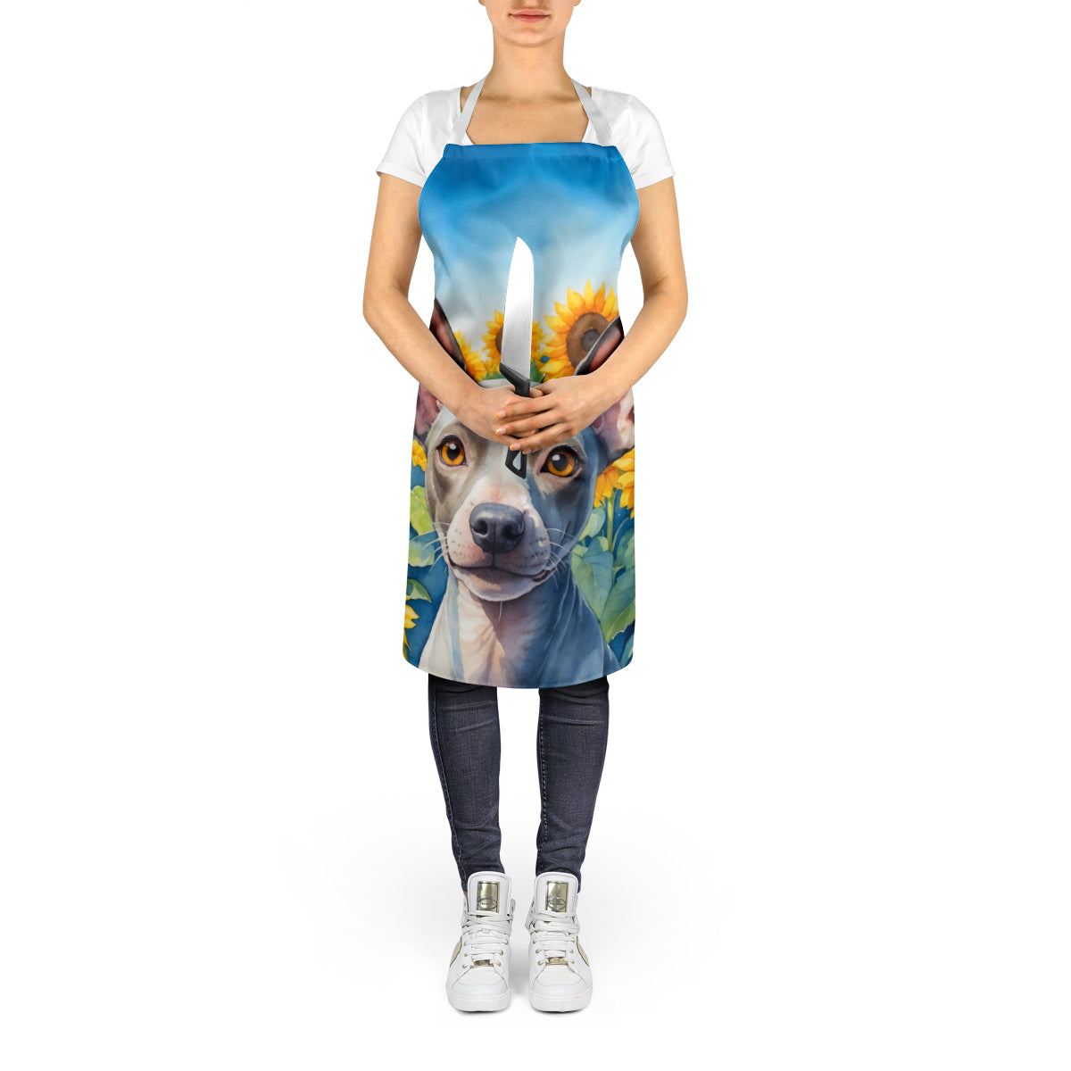 American Hairless Terrier in Sunflowers Apron
