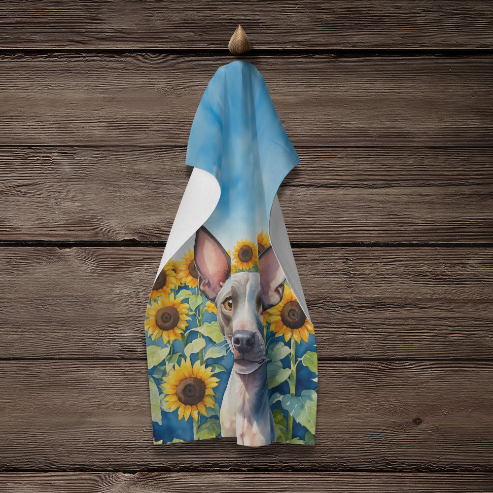 American Hairless Terrier in Sunflowers Kitchen Towel