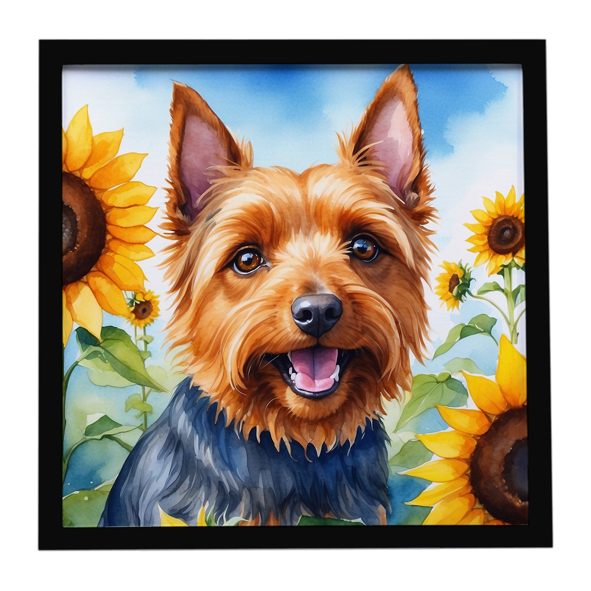Caroline's Treasures Australian Terrier in Sunflowers Framed Metal Print