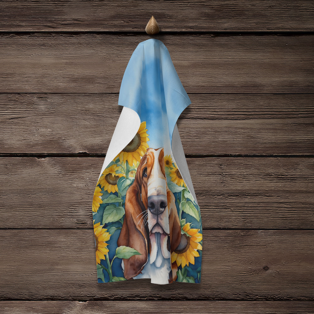Basset Hound in Sunflowers Kitchen Towel
