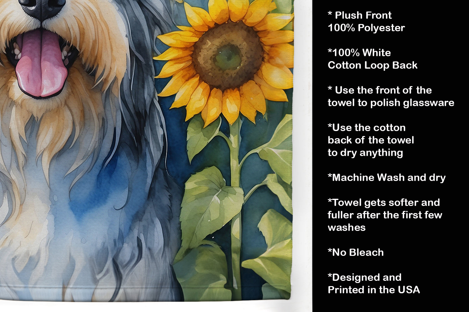 Bearded Collie in Sunflowers Kitchen Towel