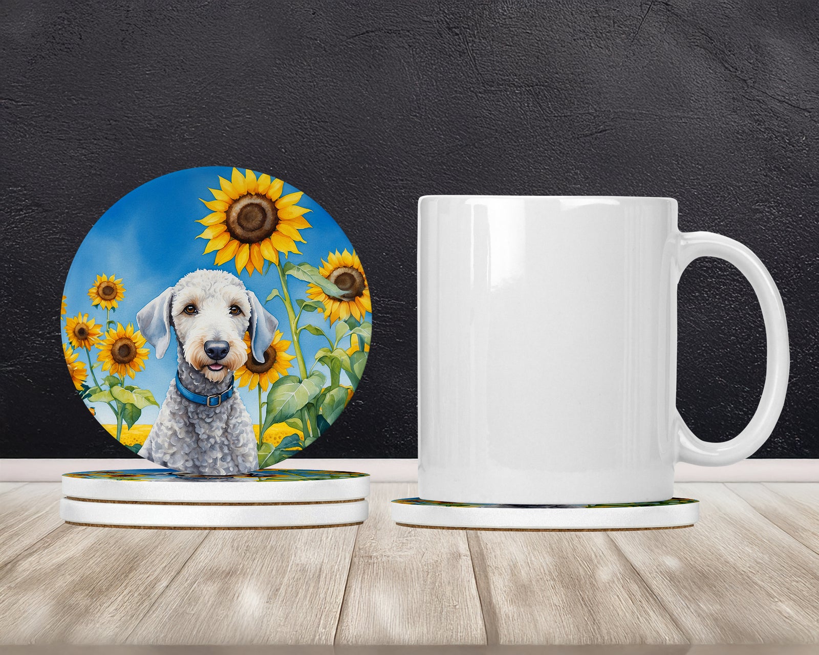 Caroline's Treasures Bedlington Terrier in Sunflowers Large Sandstone Coasters Pack of 4