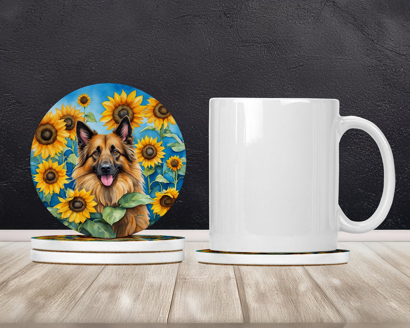 Caroline's Treasures Belgian Tervuren in Sunflowers Large Sandstone Coasters Pack of 4