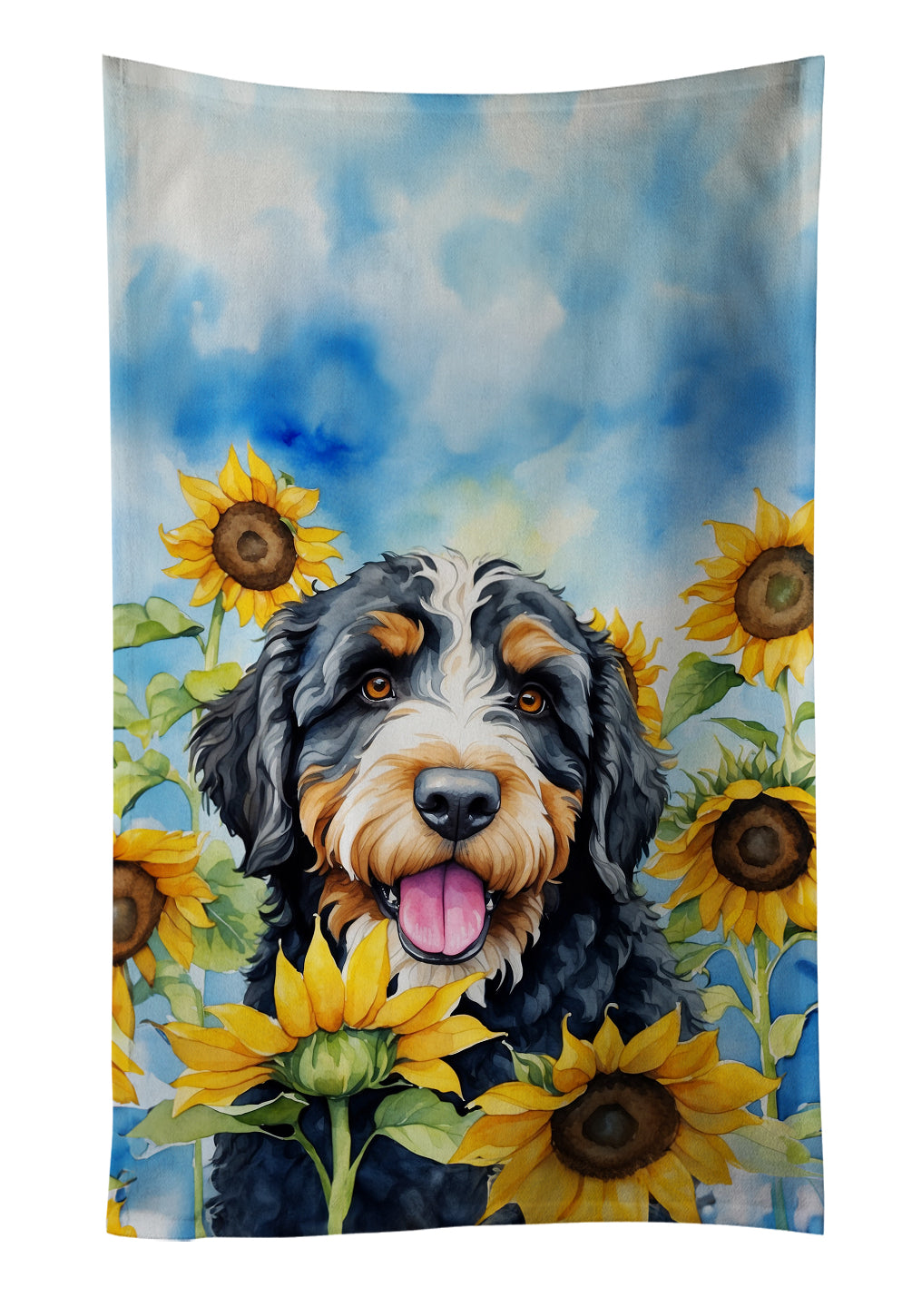 Buy this Bernedoodle in Sunflowers Kitchen Towel