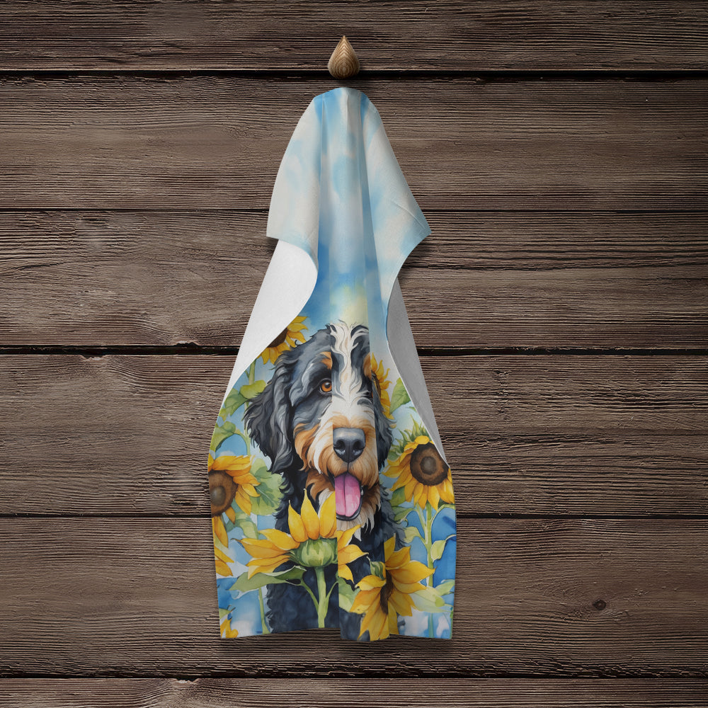 Bernedoodle in Sunflowers Kitchen Towel